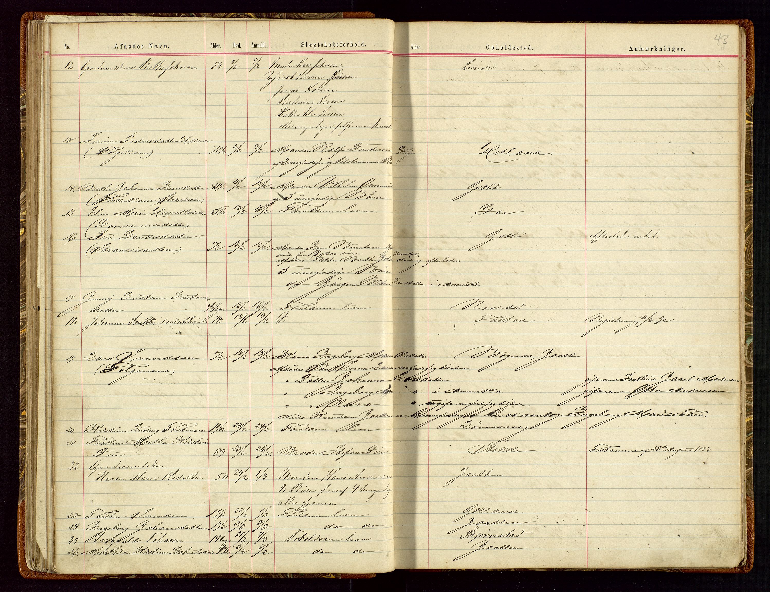 Hetland lensmannskontor, SAST/A-100101/Gga/L0001: Dødsfallprotokoll, 1883-1910, p. 43