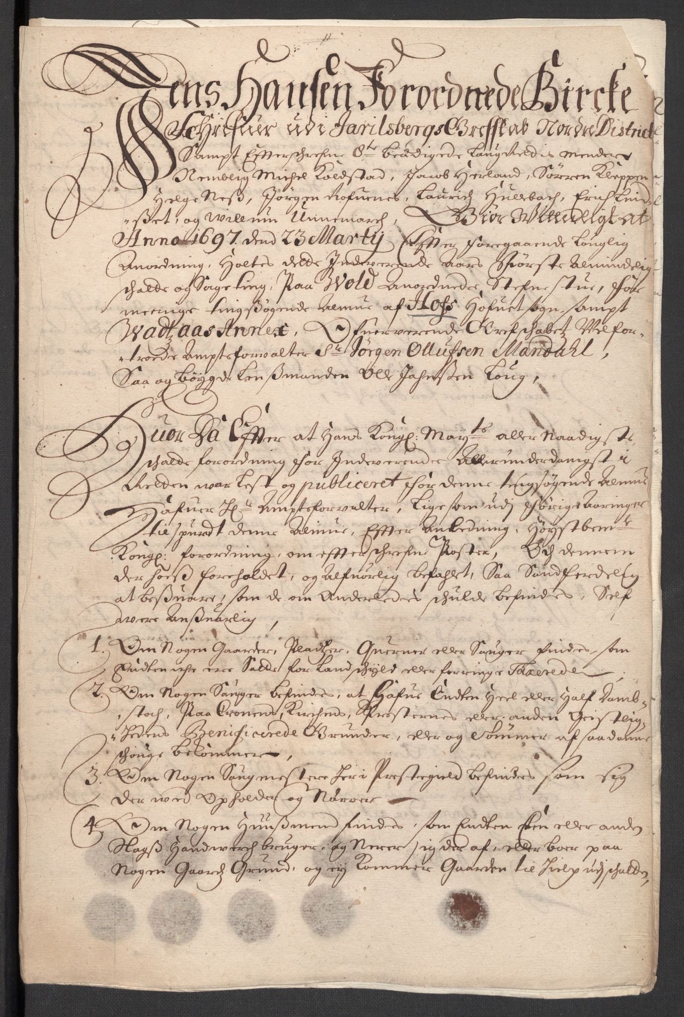 Rentekammeret inntil 1814, Reviderte regnskaper, Fogderegnskap, RA/EA-4092/R32/L1868: Fogderegnskap Jarlsberg grevskap, 1697-1699, p. 52