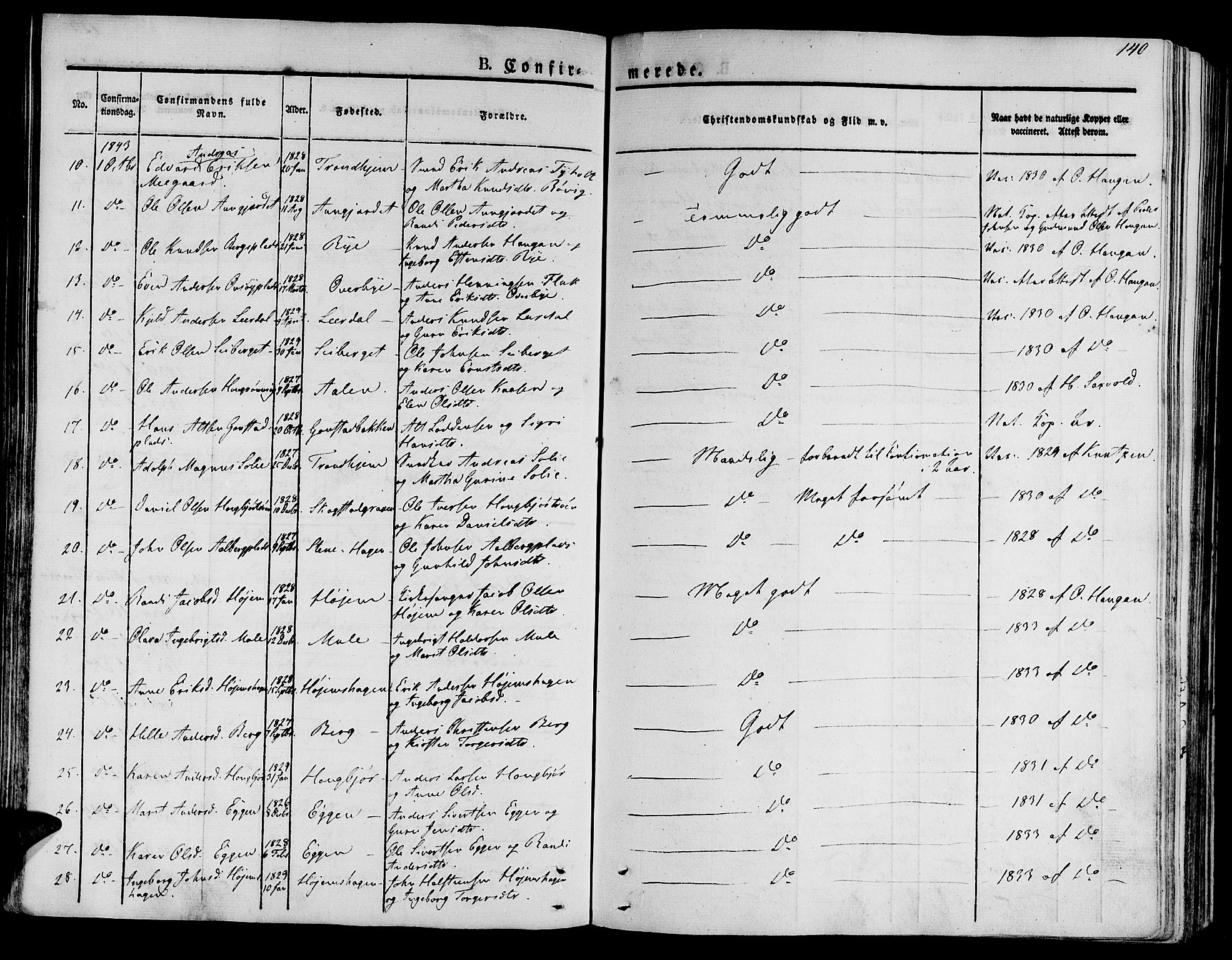 Ministerialprotokoller, klokkerbøker og fødselsregistre - Sør-Trøndelag, SAT/A-1456/612/L0374: Parish register (official) no. 612A07 /1, 1829-1845, p. 140
