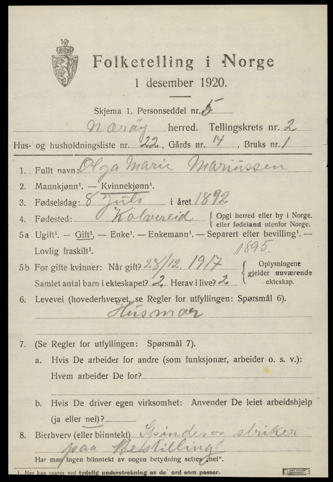 SAT, 1920 census for Nærøy, 1920, p. 1517