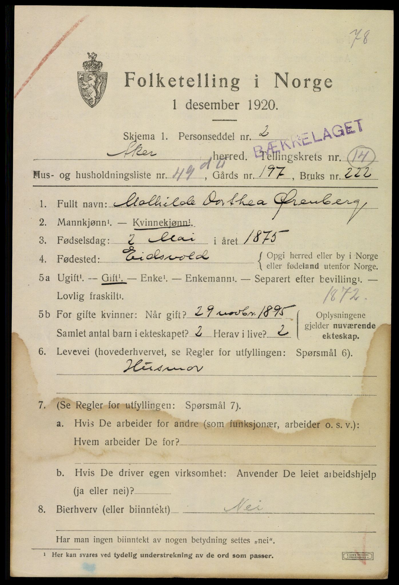 SAO, 1920 census for Aker, 1920, p. 85800