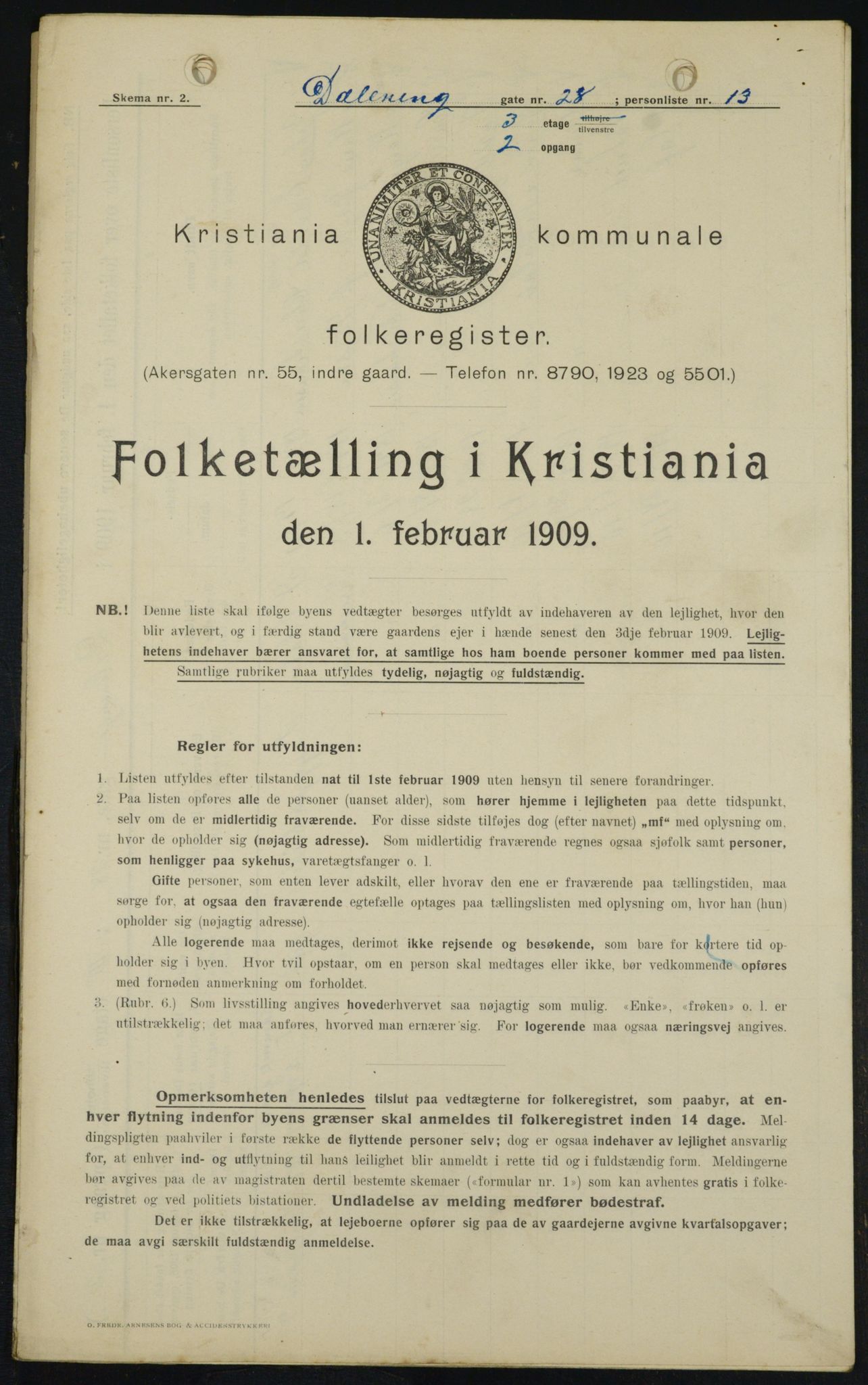 OBA, Municipal Census 1909 for Kristiania, 1909, p. 16013