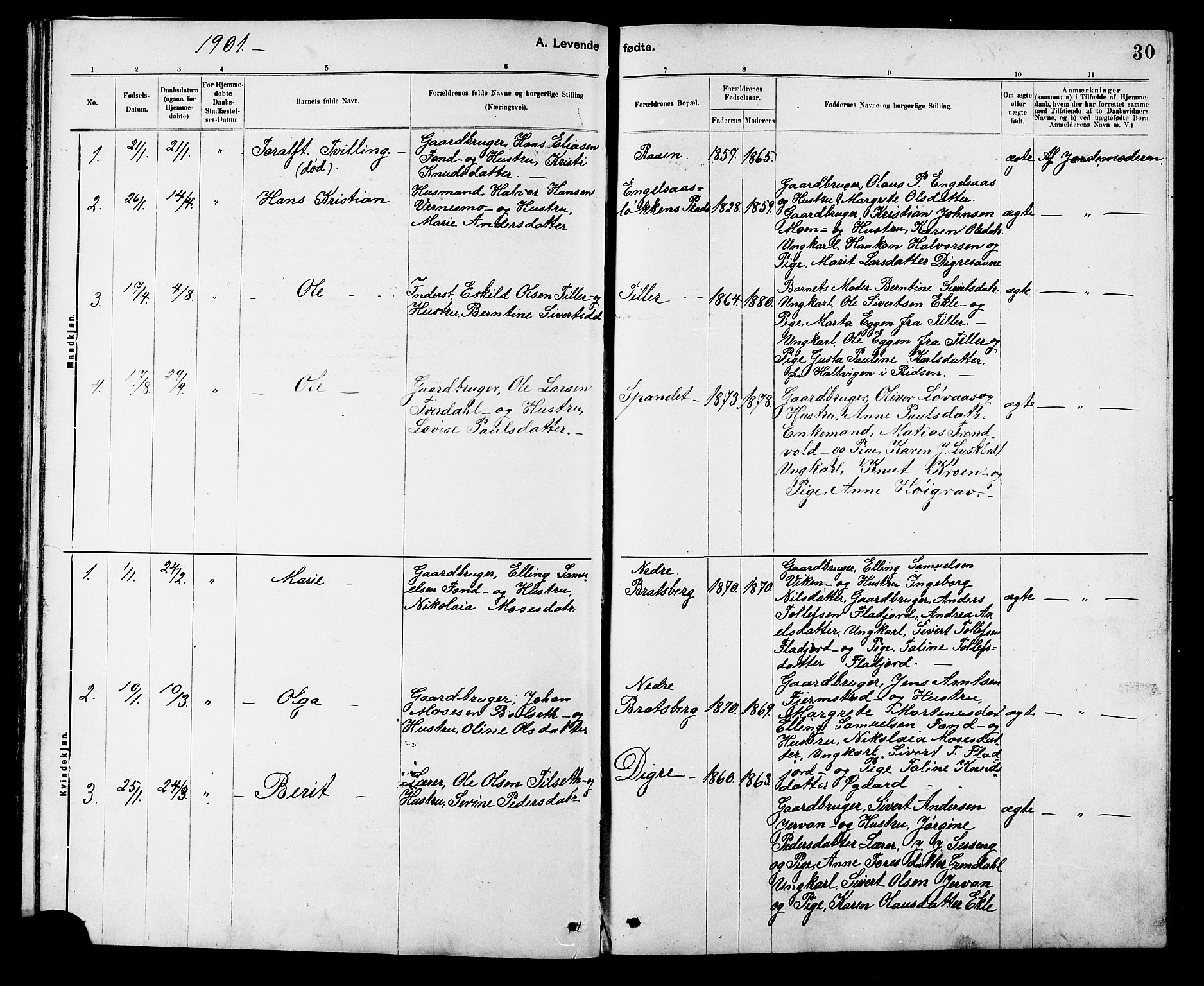 Ministerialprotokoller, klokkerbøker og fødselsregistre - Sør-Trøndelag, SAT/A-1456/608/L0341: Parish register (copy) no. 608C07, 1890-1912, p. 30