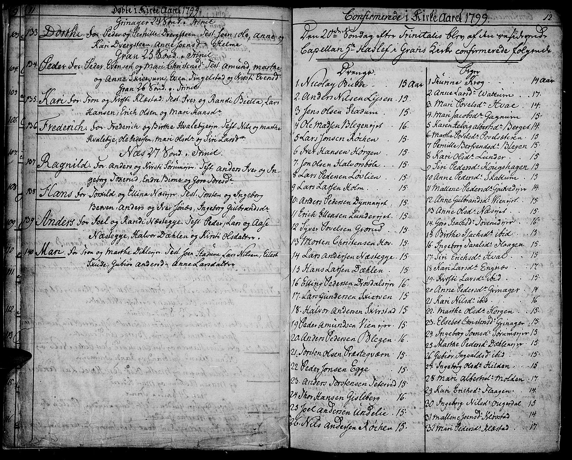 Gran prestekontor, SAH/PREST-112/H/Ha/Haa/L0008: Parish register (official) no. 8, 1798-1811, p. 11-12