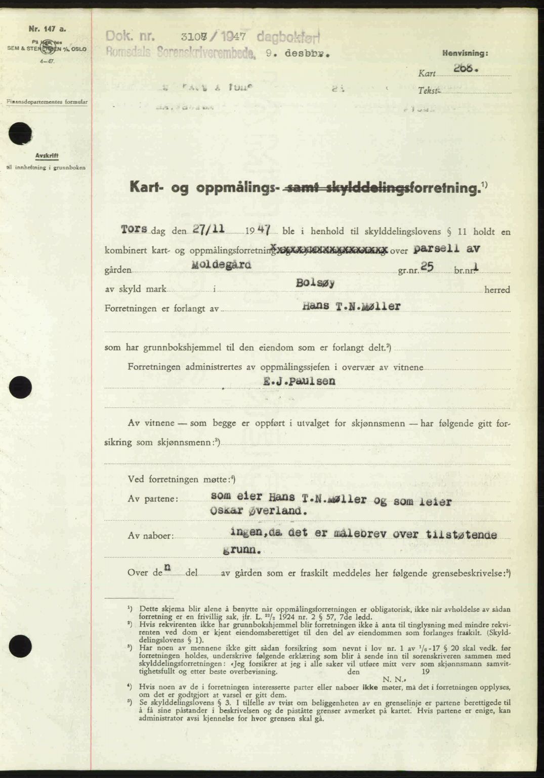 Romsdal sorenskriveri, SAT/A-4149/1/2/2C: Mortgage book no. A24, 1947-1947, Diary no: : 3107/1947