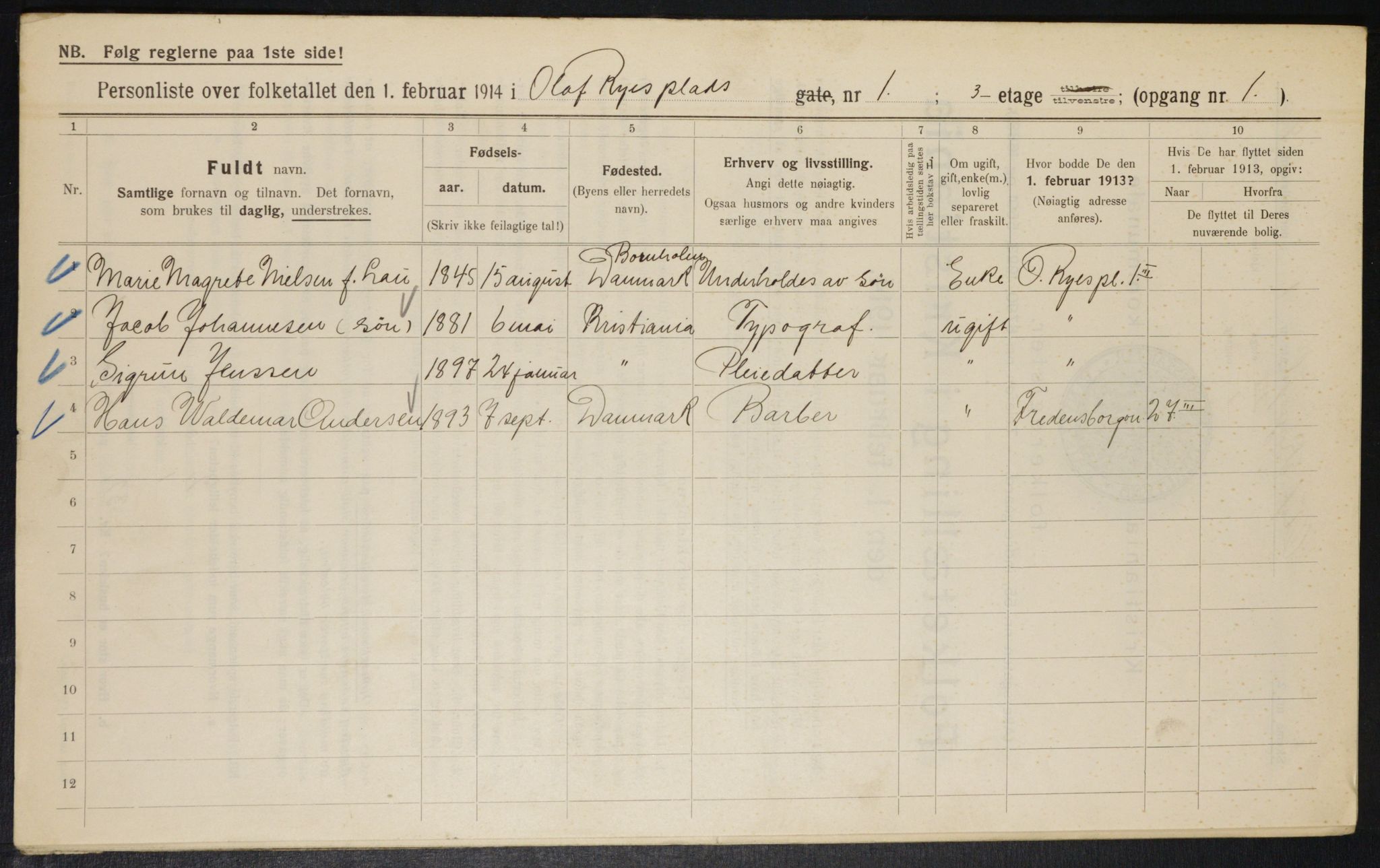 OBA, Municipal Census 1914 for Kristiania, 1914, p. 75096