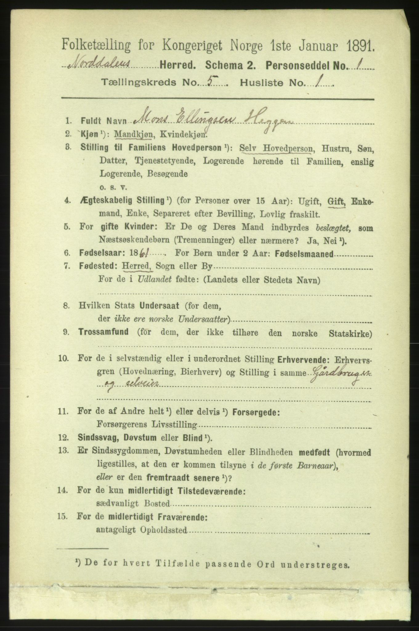 RA, 1891 census for 1524 Norddal, 1891, p. 995