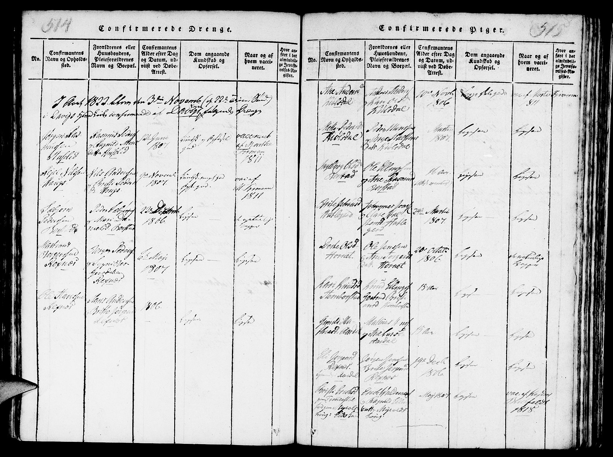 Davik sokneprestembete, AV/SAB-A-79701/H/Haa/Haaa/L0003: Parish register (official) no. A 3, 1816-1830, p. 514-515