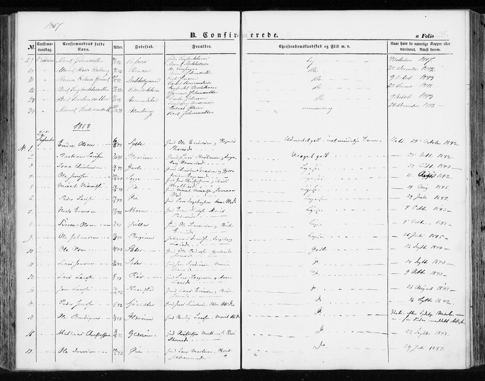 Ministerialprotokoller, klokkerbøker og fødselsregistre - Møre og Romsdal, SAT/A-1454/595/L1044: Parish register (official) no. 595A06, 1852-1863, p. 135