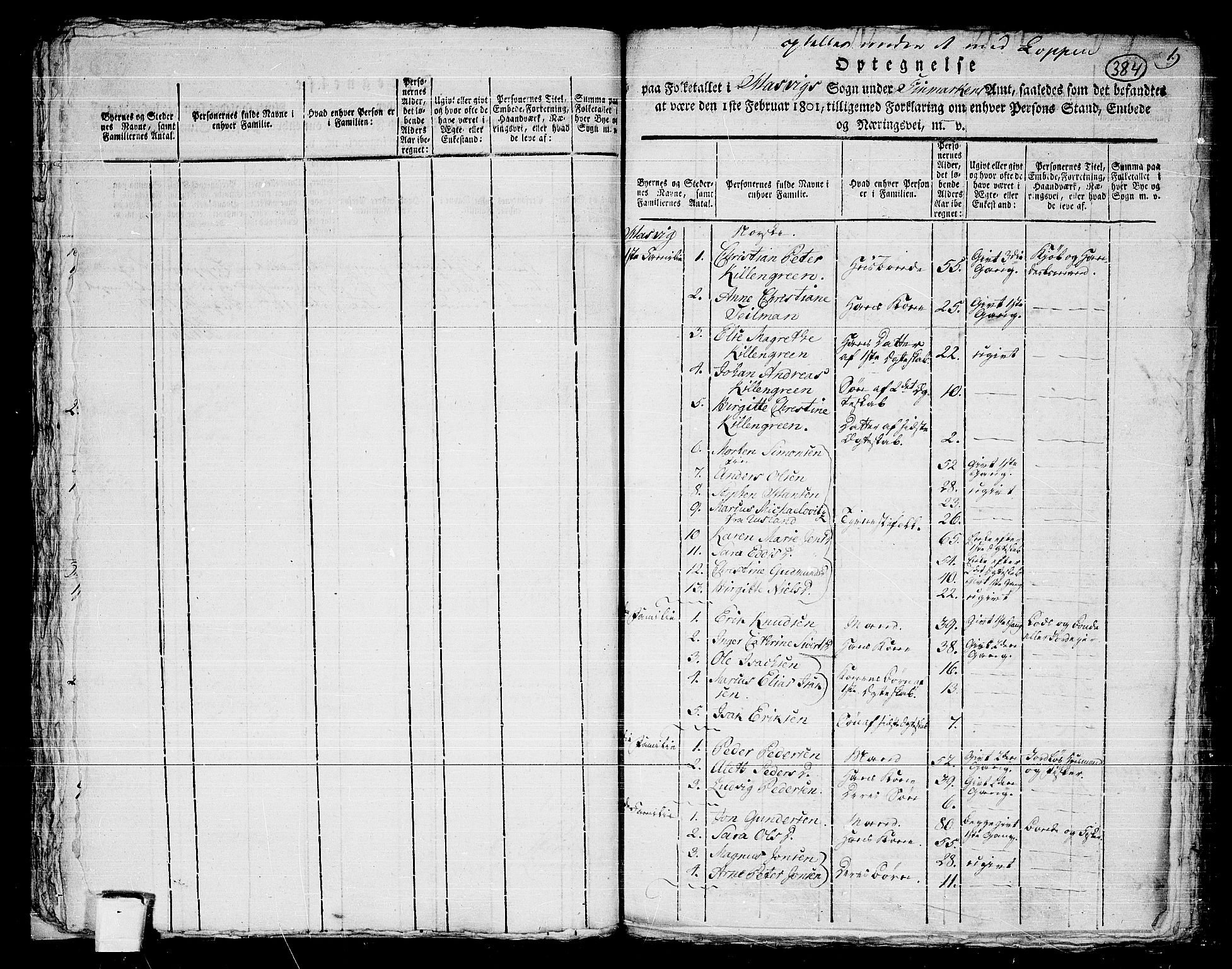 RA, 1801 census for 2014P Loppa, 1801, p. 383b-384a