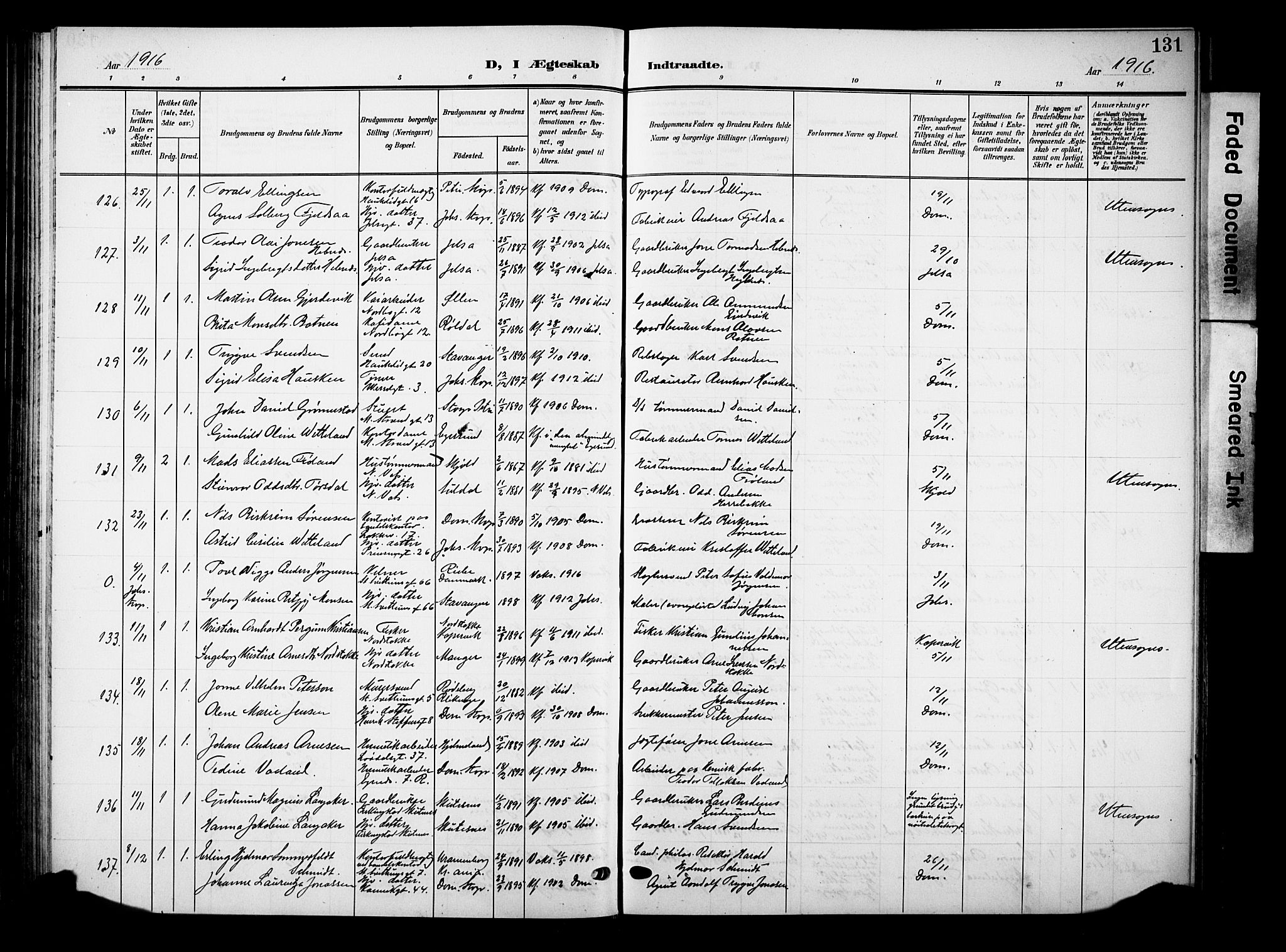 Domkirken sokneprestkontor, AV/SAST-A-101812/001/30/30BB/L0017: Parish register (copy) no. B 17, 1902-1921, p. 131