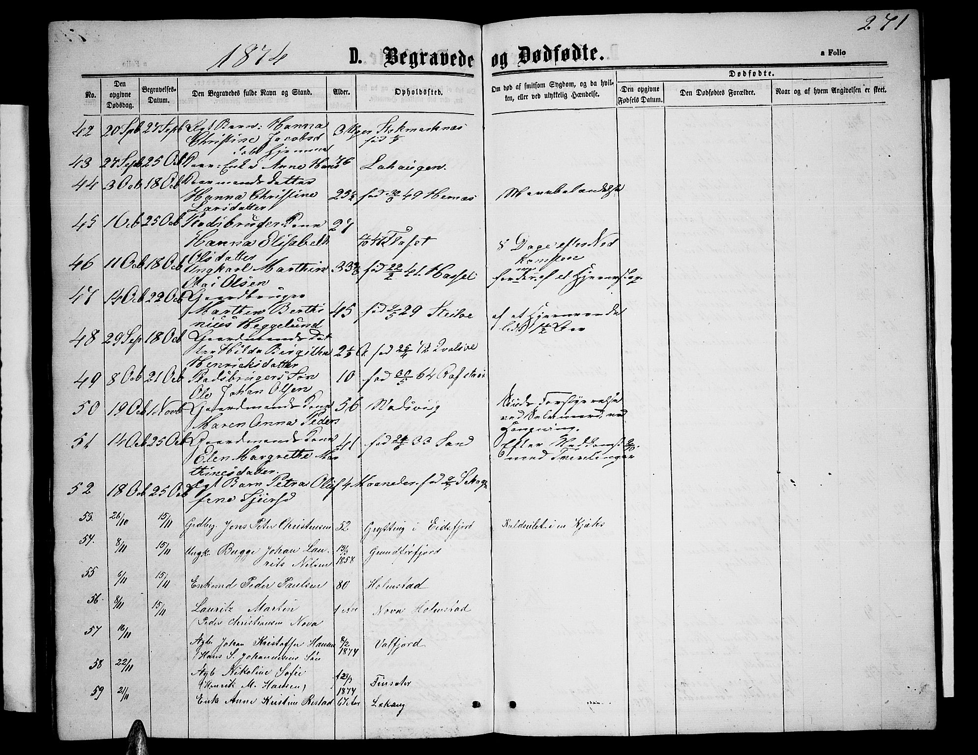 Ministerialprotokoller, klokkerbøker og fødselsregistre - Nordland, AV/SAT-A-1459/888/L1266: Parish register (copy) no. 888C04, 1864-1877, p. 271