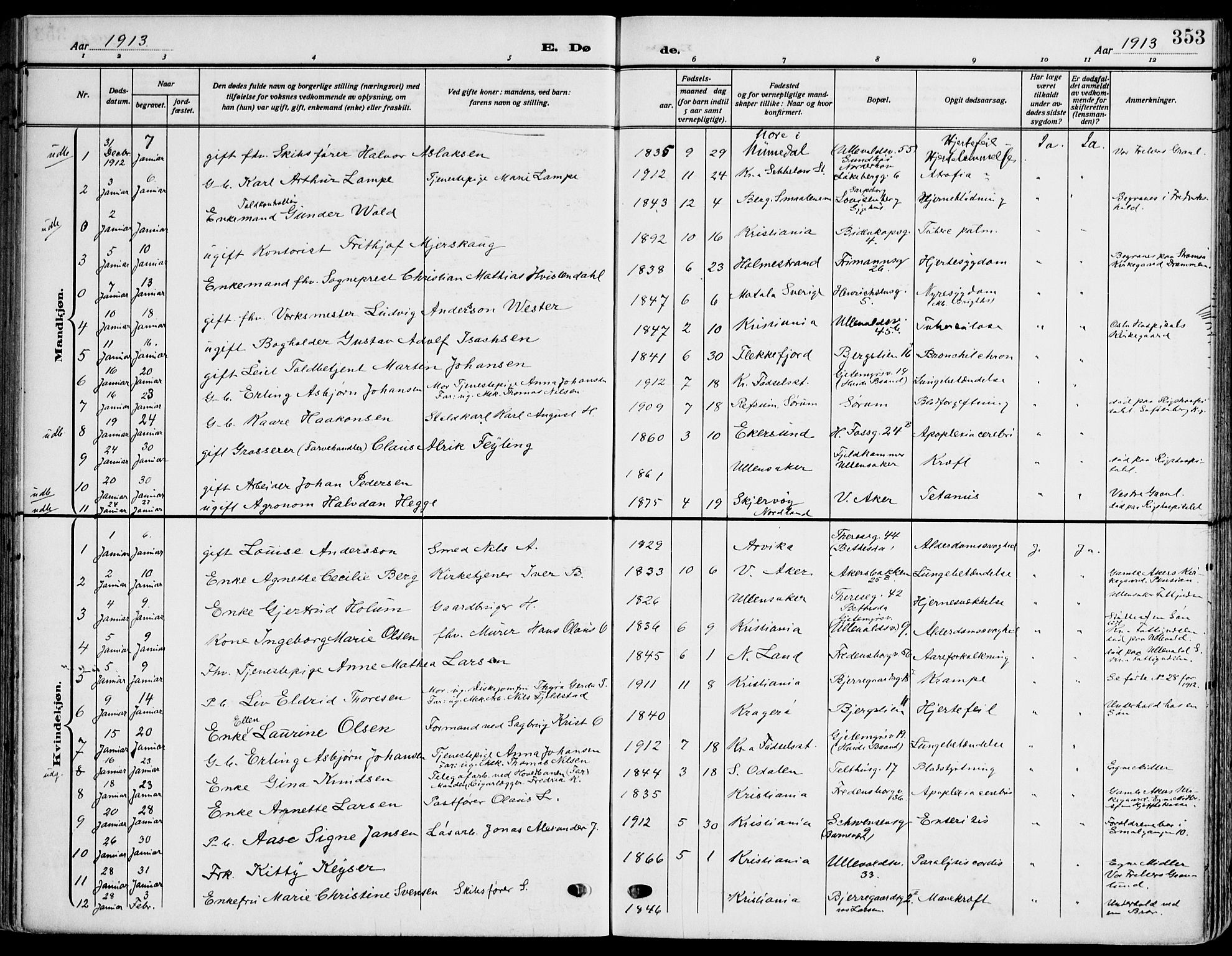Gamle Aker prestekontor Kirkebøker, SAO/A-10617a/F/L0014: Parish register (official) no. 14, 1909-1924, p. 353