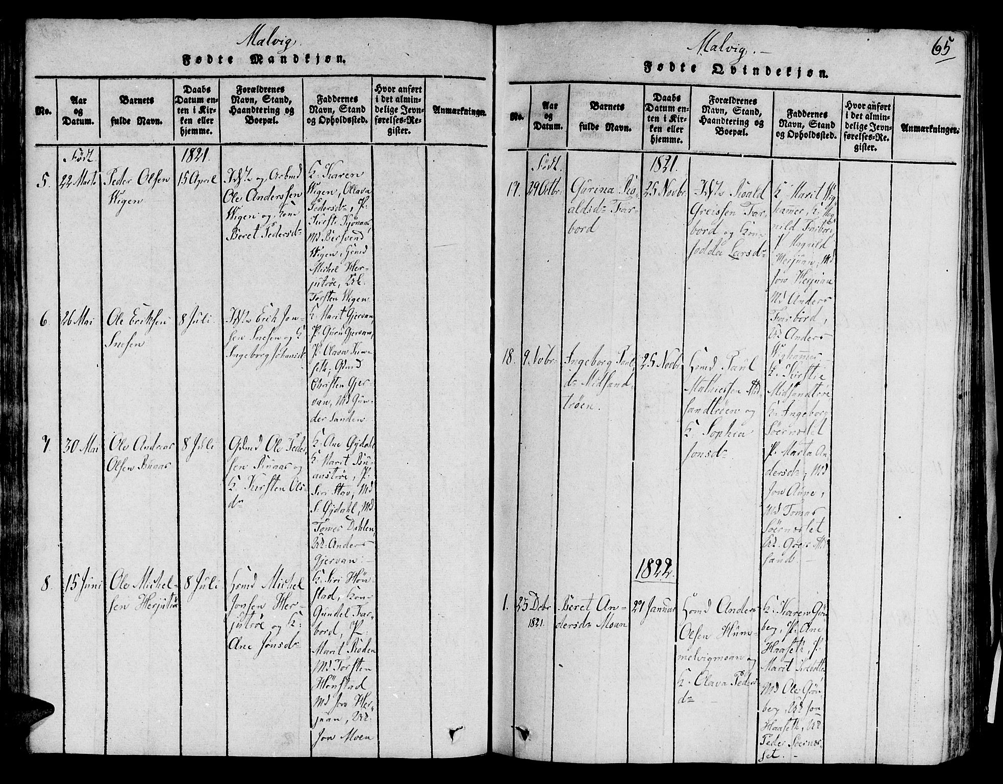 Ministerialprotokoller, klokkerbøker og fødselsregistre - Sør-Trøndelag, SAT/A-1456/606/L0284: Parish register (official) no. 606A03 /2, 1819-1823, p. 65