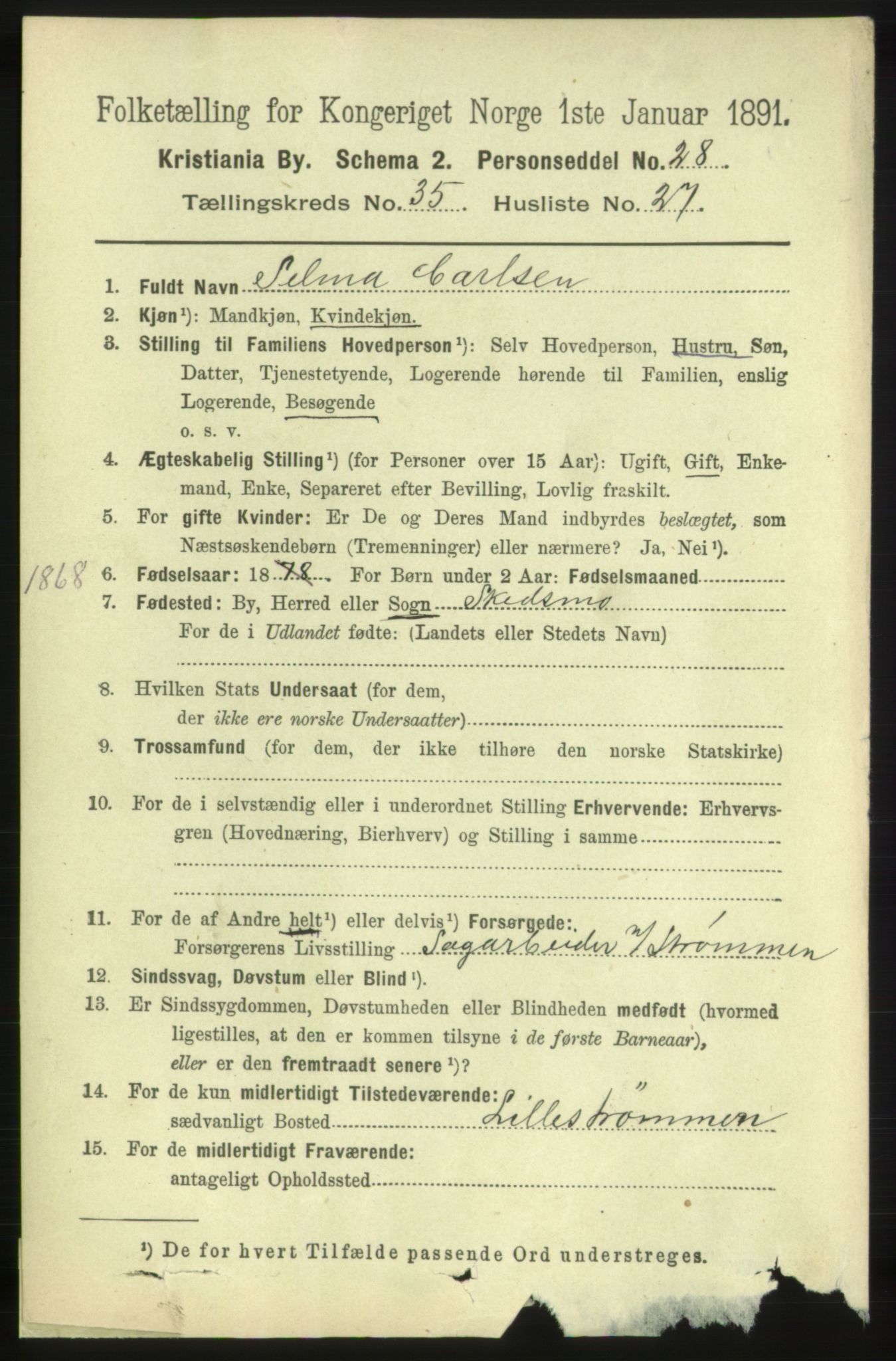 RA, 1891 census for 0301 Kristiania, 1891, p. 19994