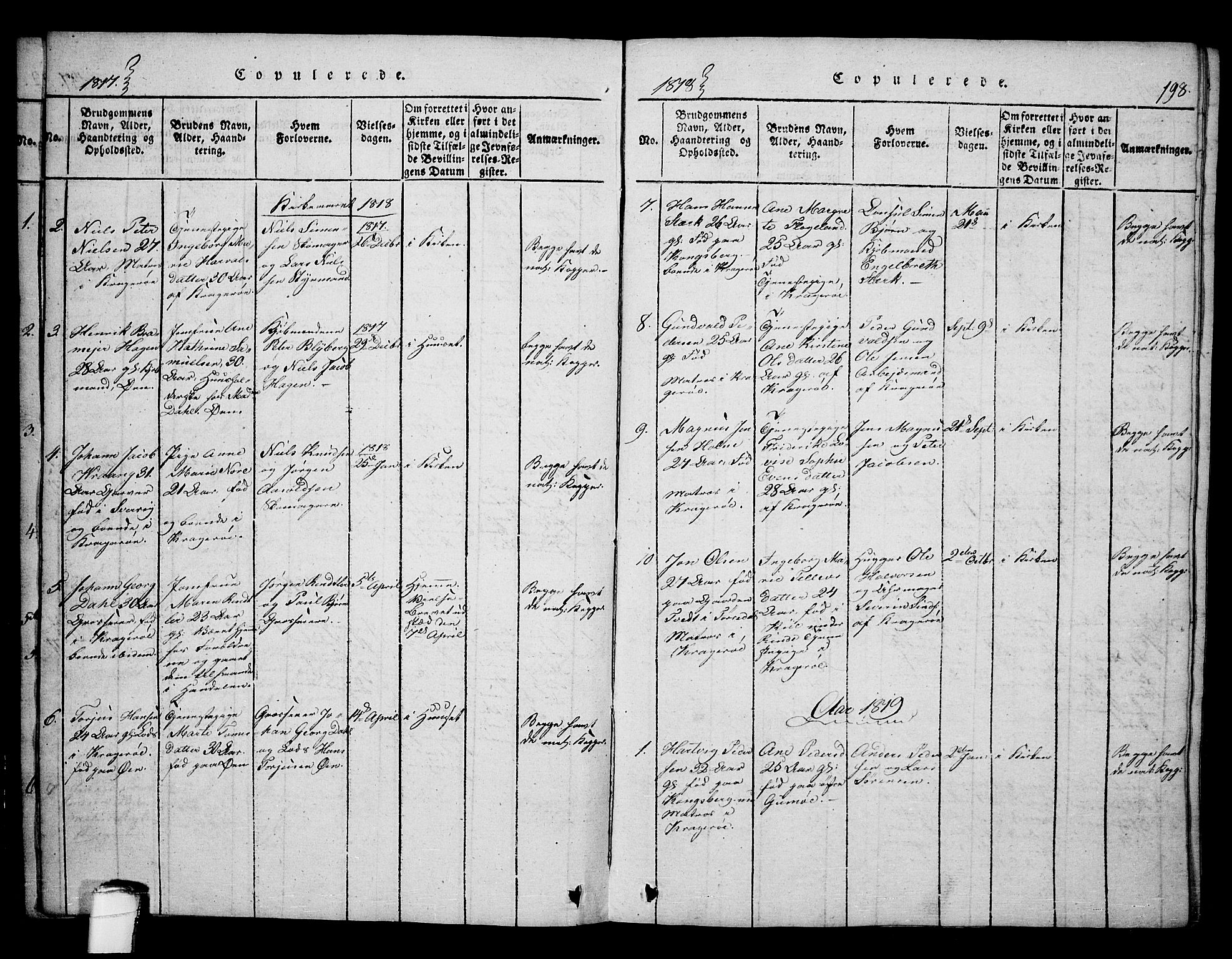Kragerø kirkebøker, SAKO/A-278/F/Fa/L0004: Parish register (official) no. 4, 1814-1831, p. 198