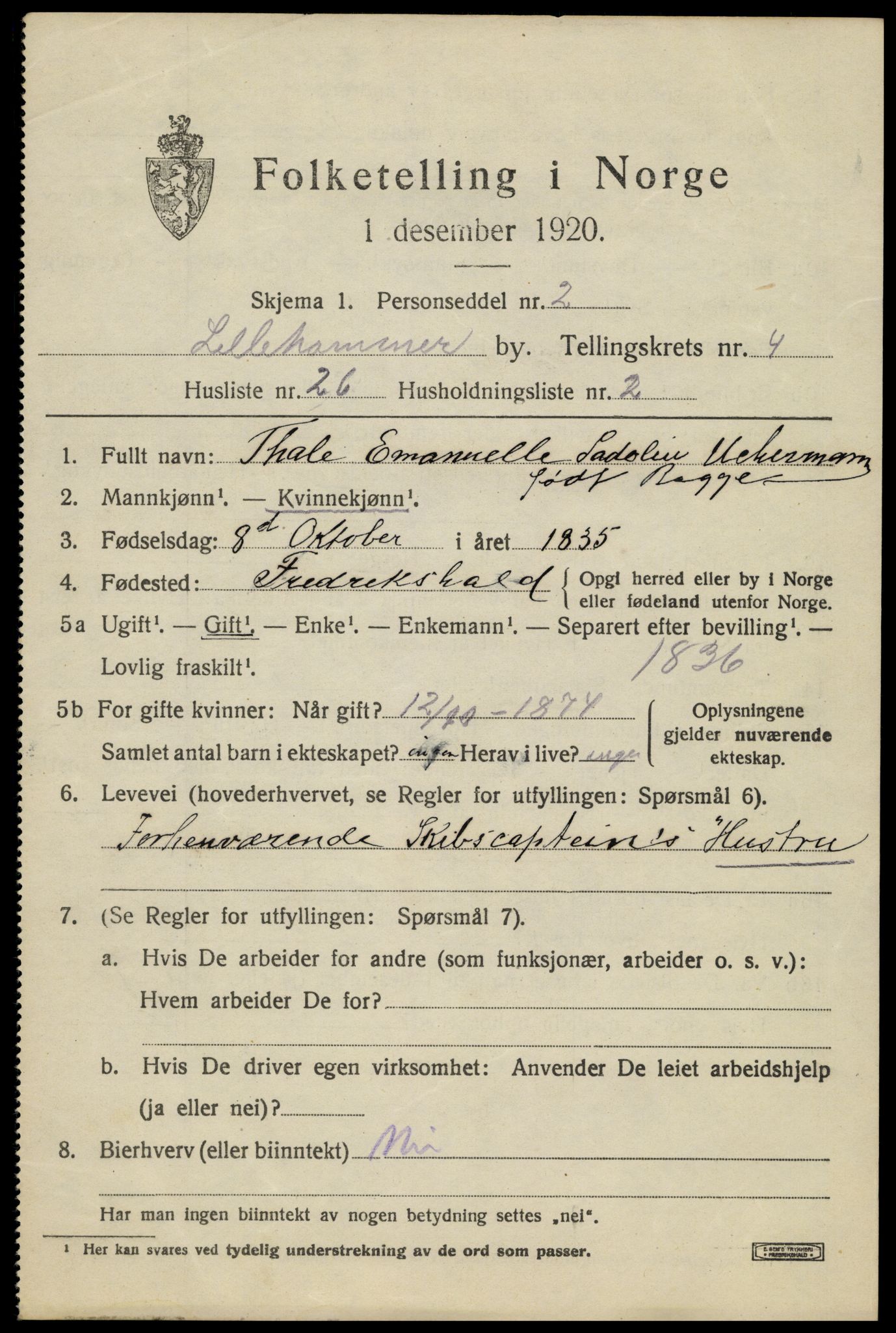 SAH, 1920 census for Lillehammer, 1920, p. 6948