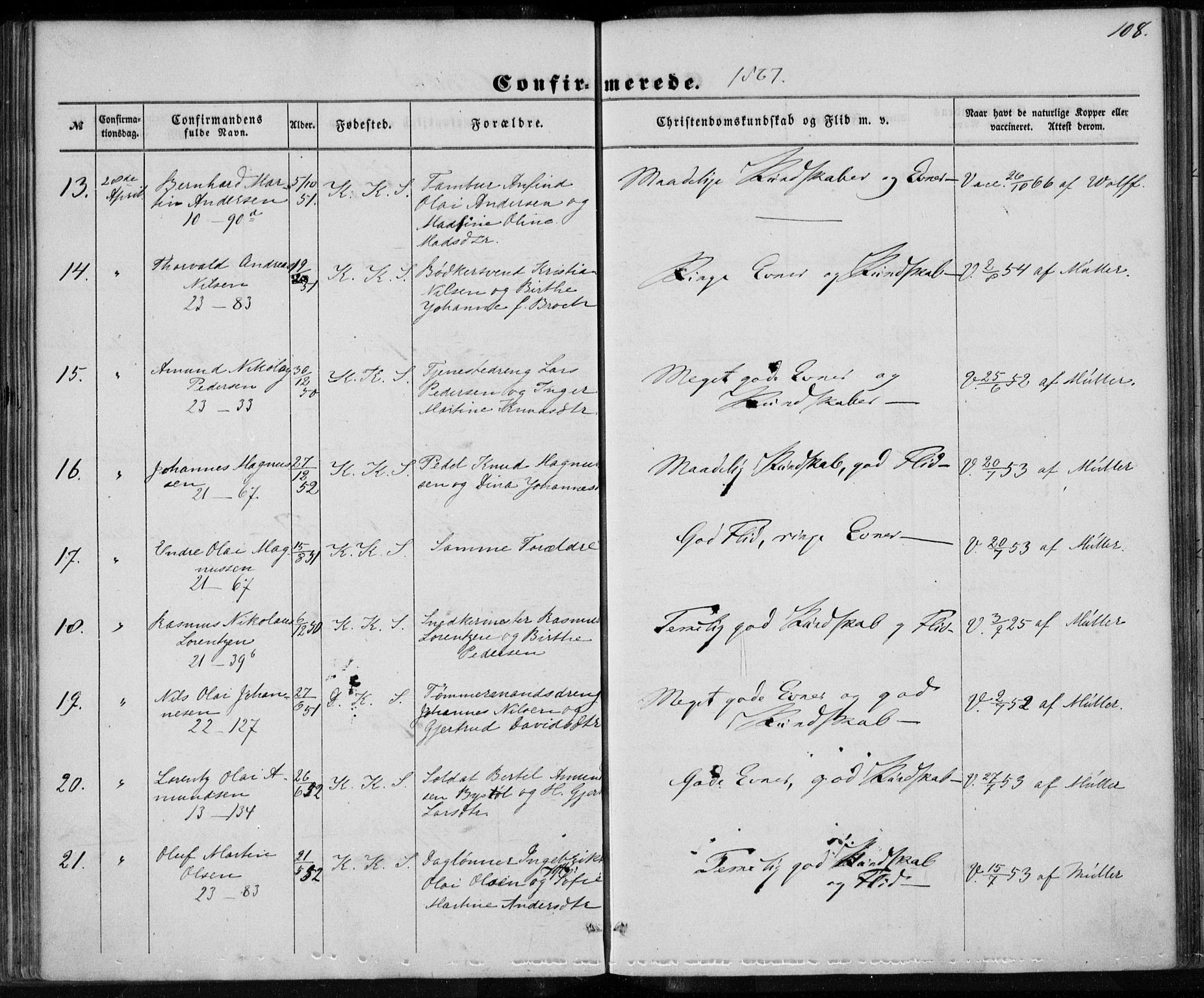 Korskirken sokneprestembete, SAB/A-76101/H/Haa/L0027: Parish register (official) no. C 3, 1854-1868, p. 108