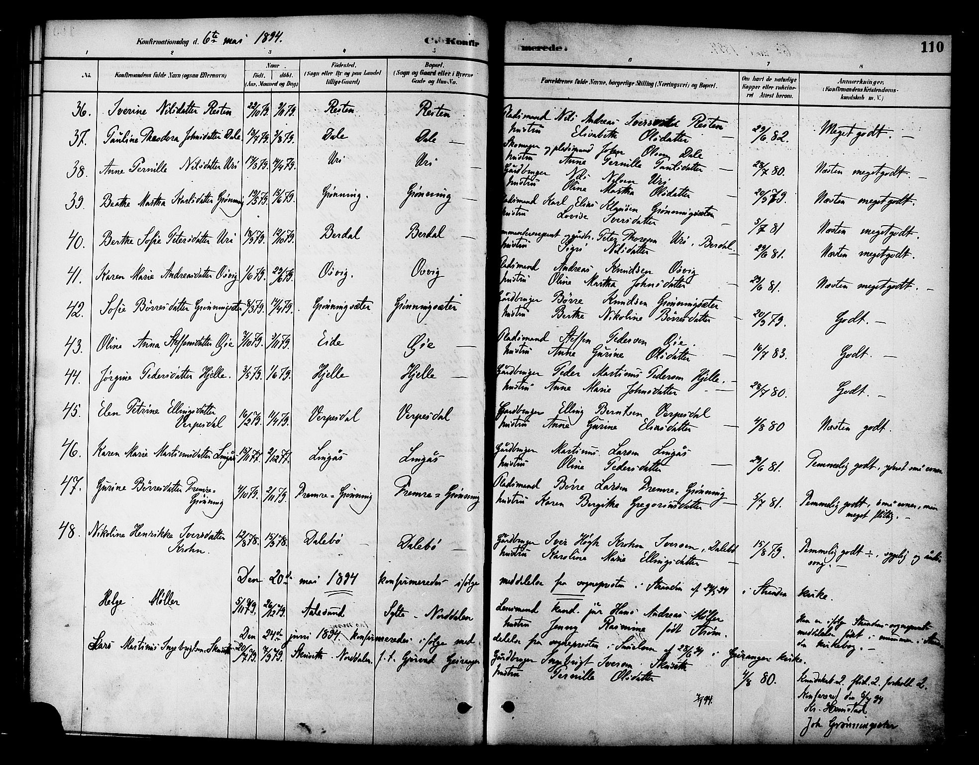 Ministerialprotokoller, klokkerbøker og fødselsregistre - Møre og Romsdal, AV/SAT-A-1454/519/L0255: Parish register (official) no. 519A14, 1884-1908, p. 110