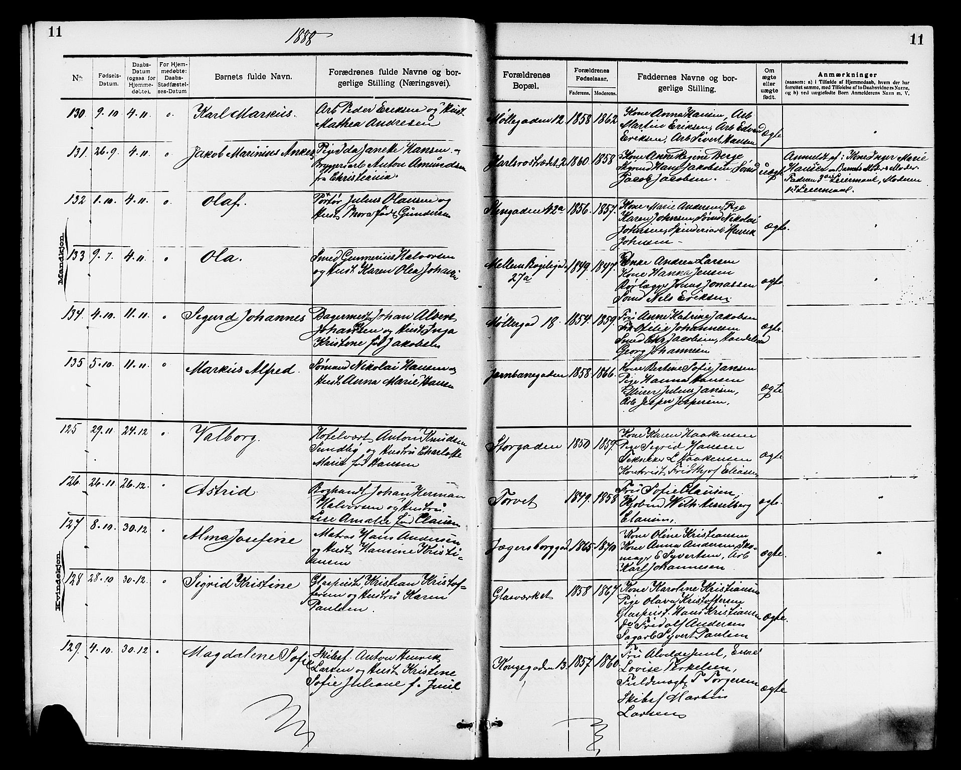 Larvik kirkebøker, AV/SAKO-A-352/G/Ga/L0005: Parish register (copy) no. I 5, 1888-1909, p. 11