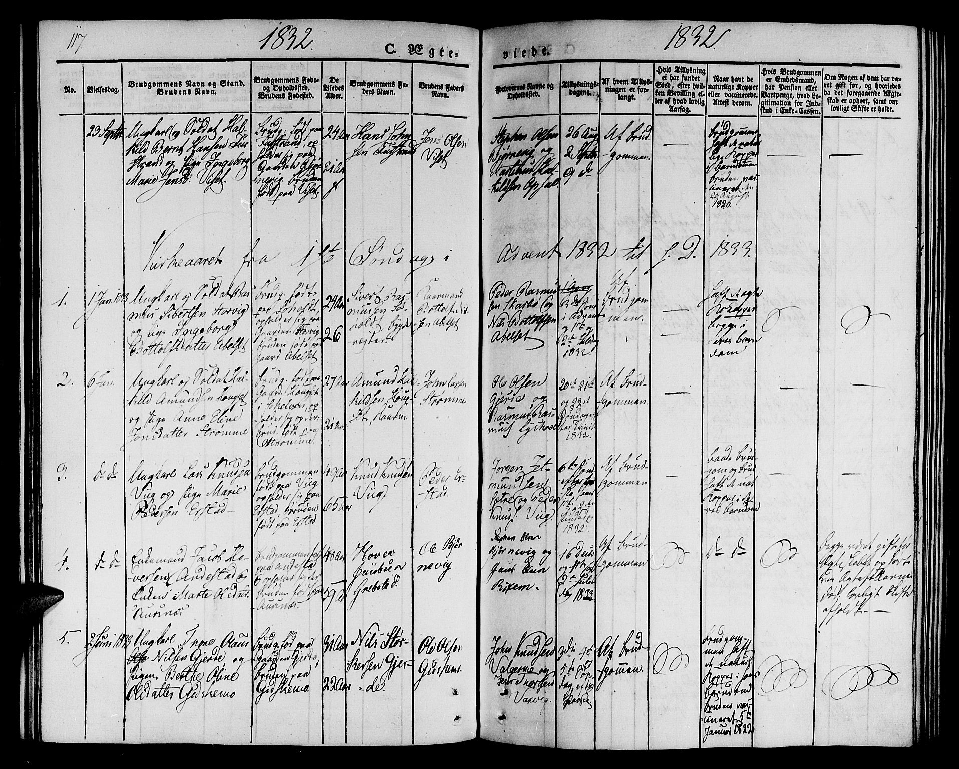 Ministerialprotokoller, klokkerbøker og fødselsregistre - Møre og Romsdal, SAT/A-1454/522/L0311: Parish register (official) no. 522A06, 1832-1842, p. 117