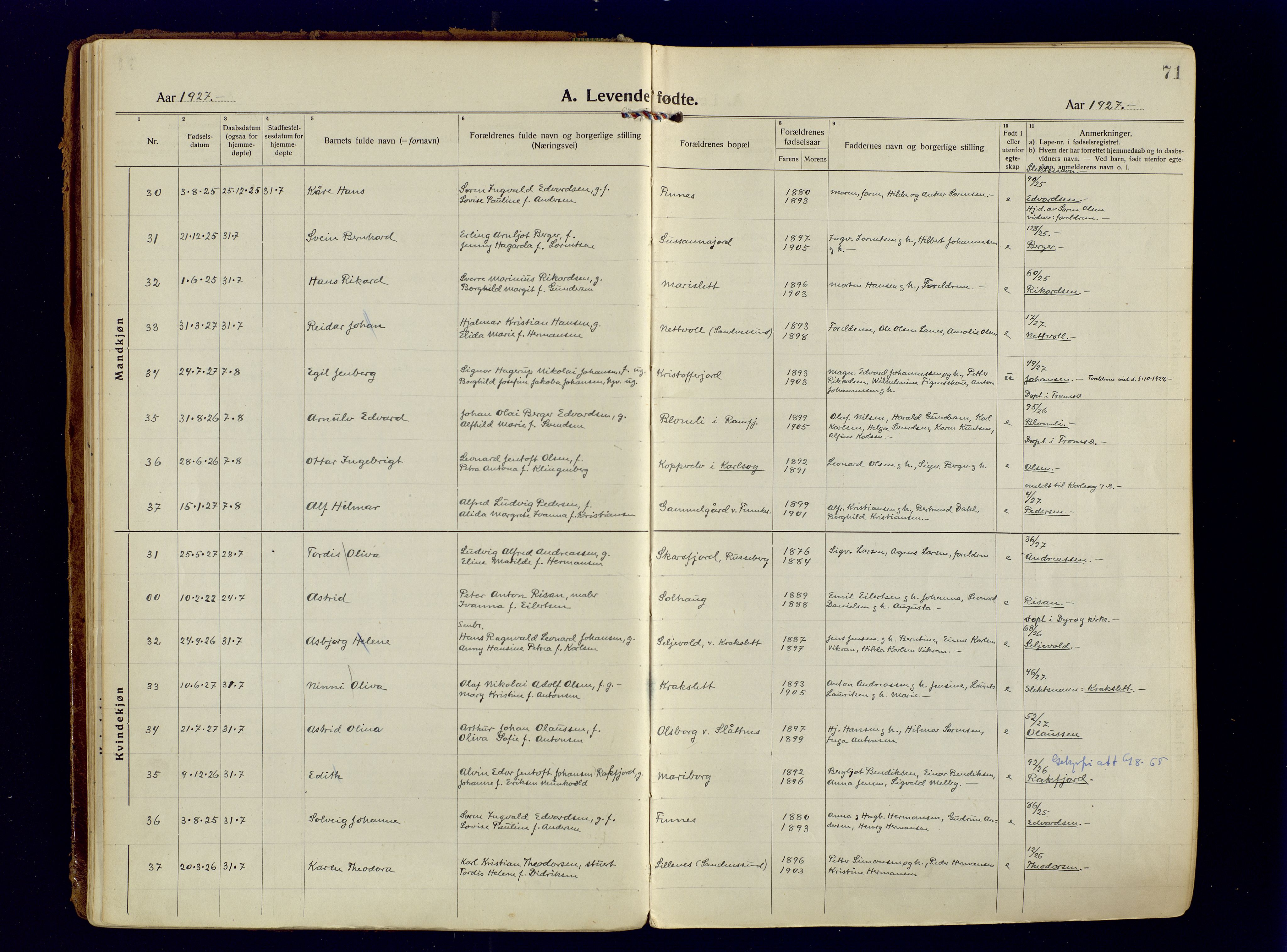 Tromsøysund sokneprestkontor, AV/SATØ-S-1304/G/Ga/L0009kirke: Parish register (official) no. 9, 1922-1934, p. 71