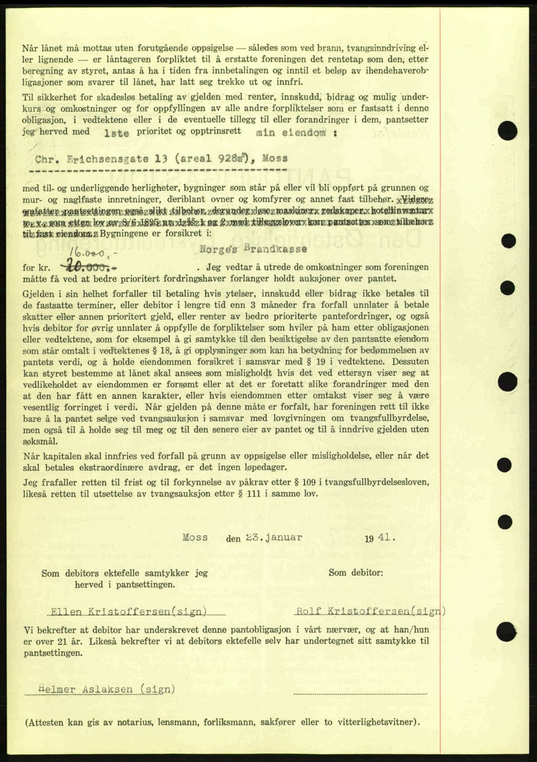 Moss sorenskriveri, SAO/A-10168: Mortgage book no. B10, 1940-1941, Diary no: : 213/1941
