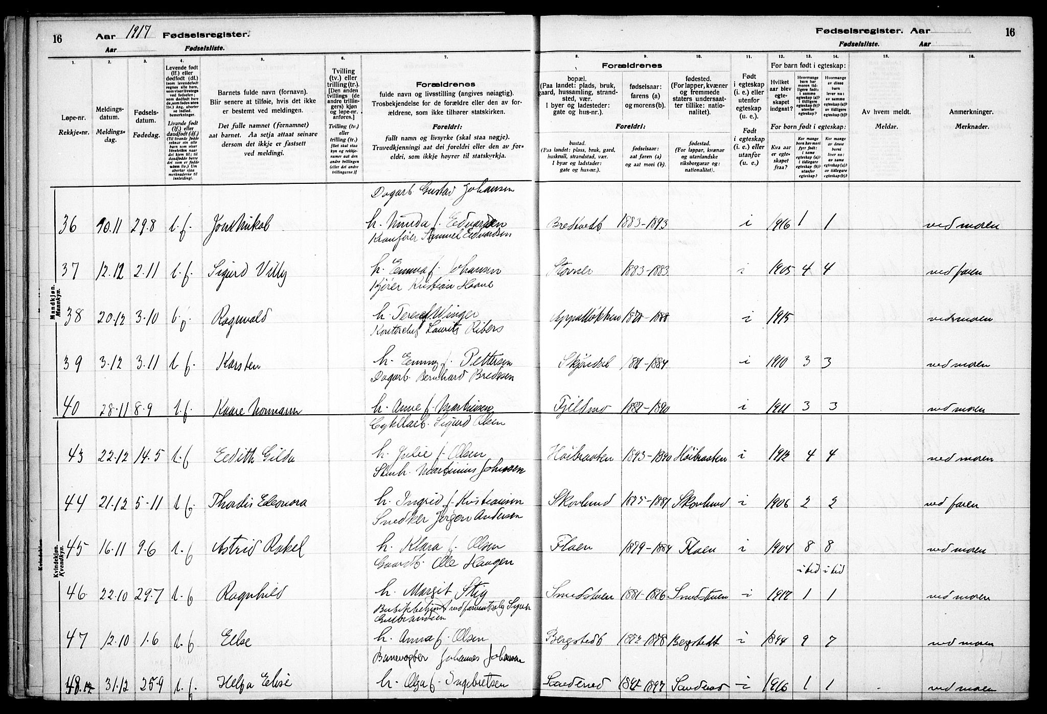 Østre Aker prestekontor Kirkebøker, AV/SAO-A-10840/J/Jb/L0001: Birth register no. II 1, 1916-1932, p. 16