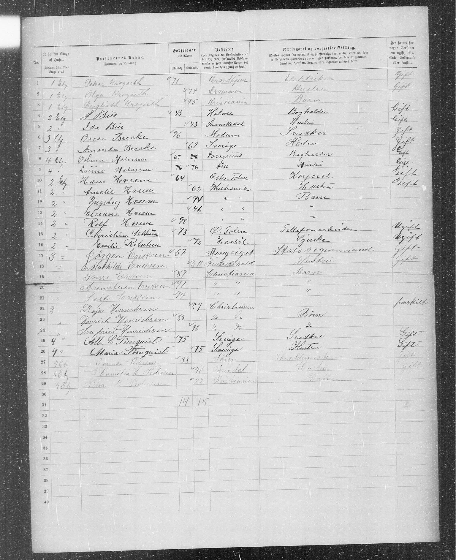 OBA, Municipal Census 1899 for Kristiania, 1899, p. 43