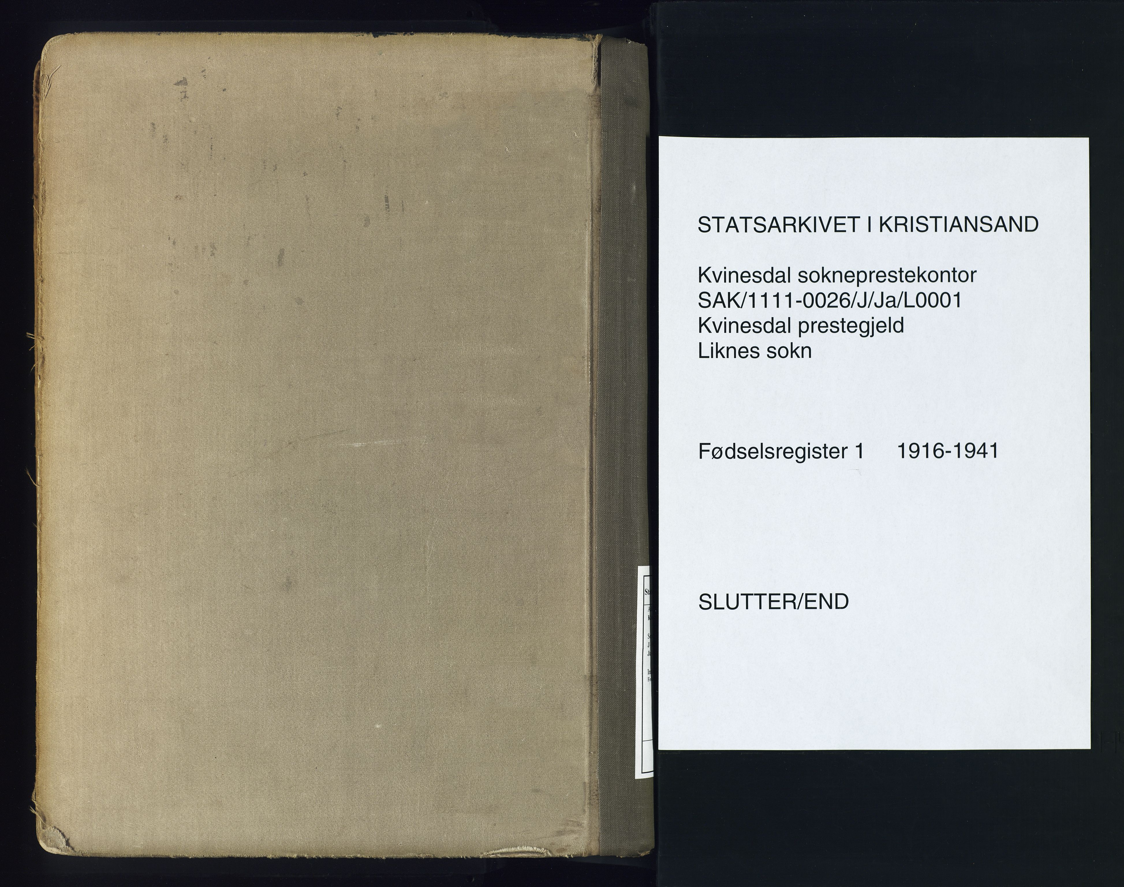 Kvinesdal sokneprestkontor, AV/SAK-1111-0026/J/Ja/L0001: Birth register no. 1, 1916-1941