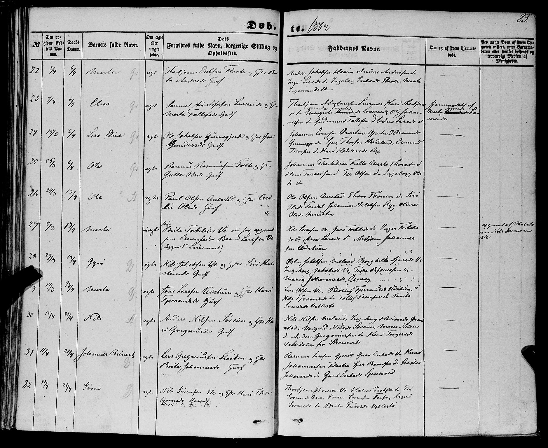 Etne sokneprestembete, AV/SAB-A-75001/H/Haa: Parish register (official) no. A 8, 1848-1862, p. 83