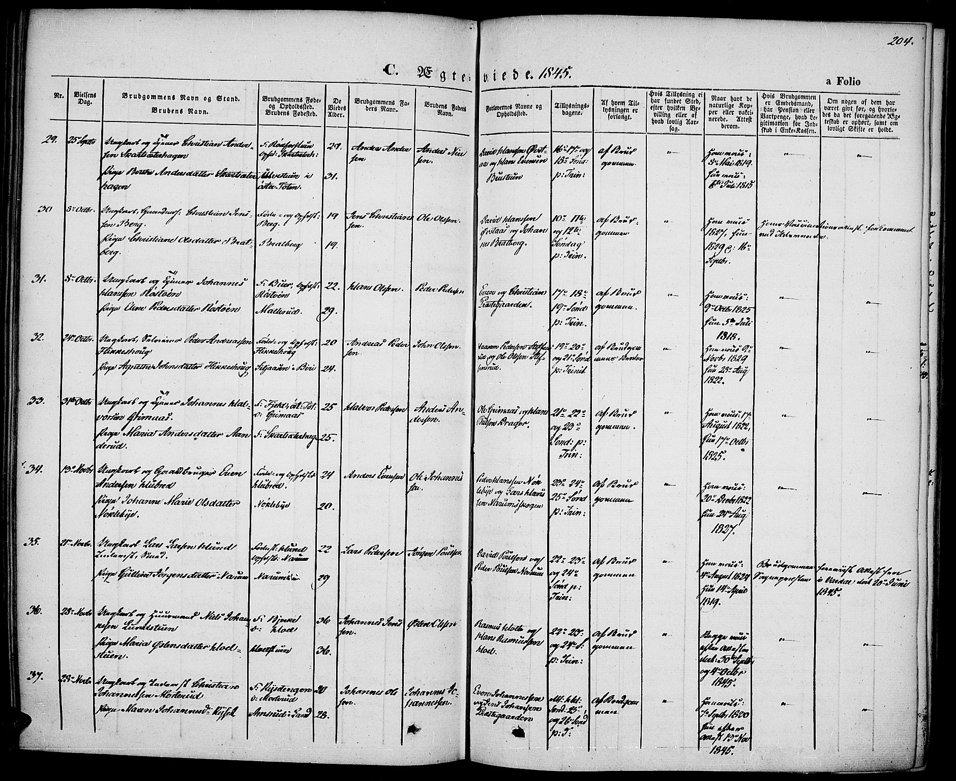 Vestre Toten prestekontor, SAH/PREST-108/H/Ha/Haa/L0004: Parish register (official) no. 4, 1844-1849, p. 204