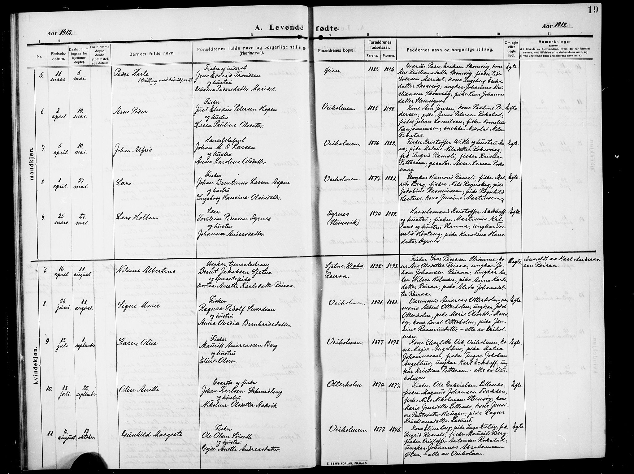 Ministerialprotokoller, klokkerbøker og fødselsregistre - Møre og Romsdal, SAT/A-1454/583/L0956: Parish register (copy) no. 583C01, 1909-1925, p. 19