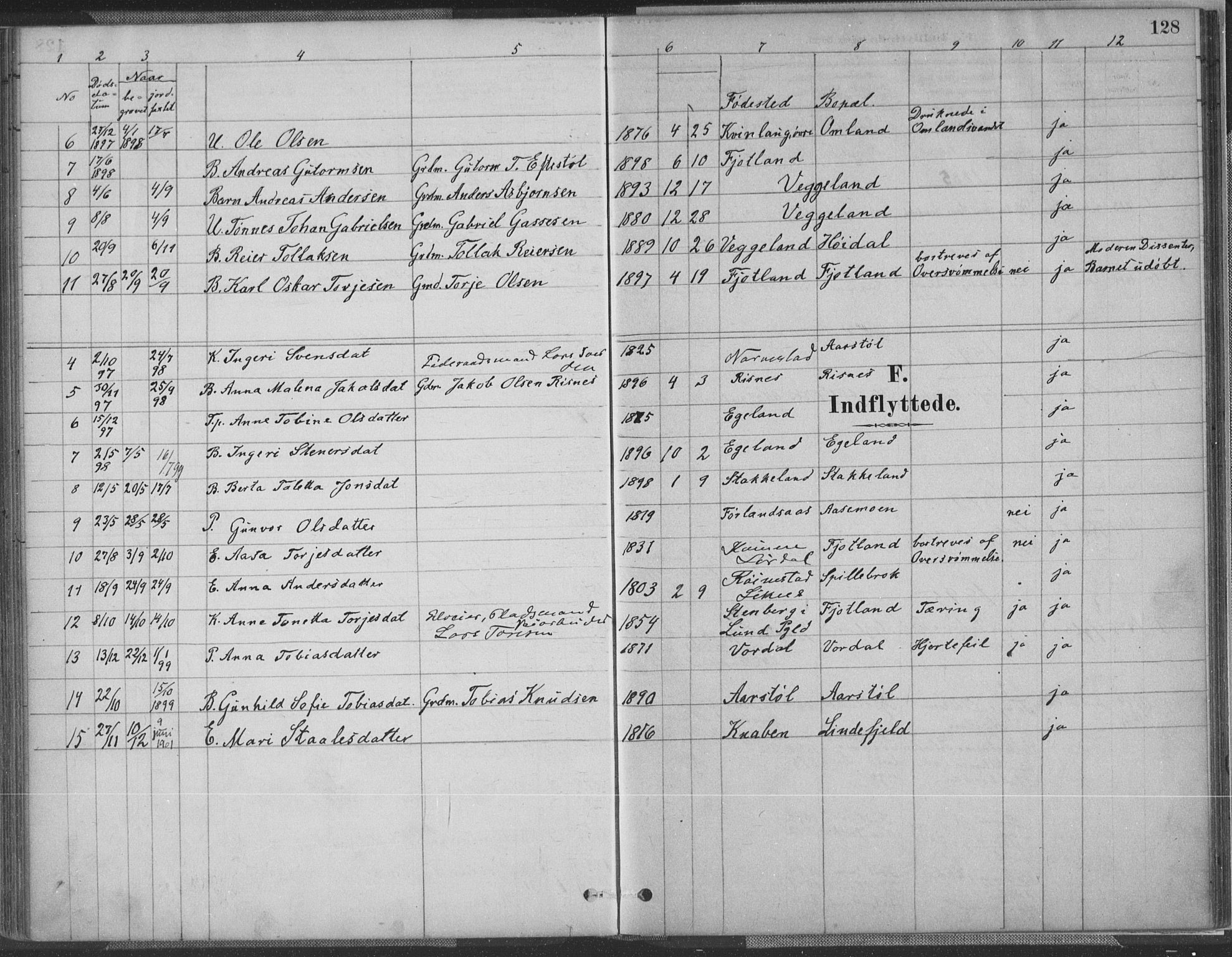 Fjotland sokneprestkontor, AV/SAK-1111-0010/F/Fa/L0002: Parish register (official) no. A 2, 1880-1898, p. 128