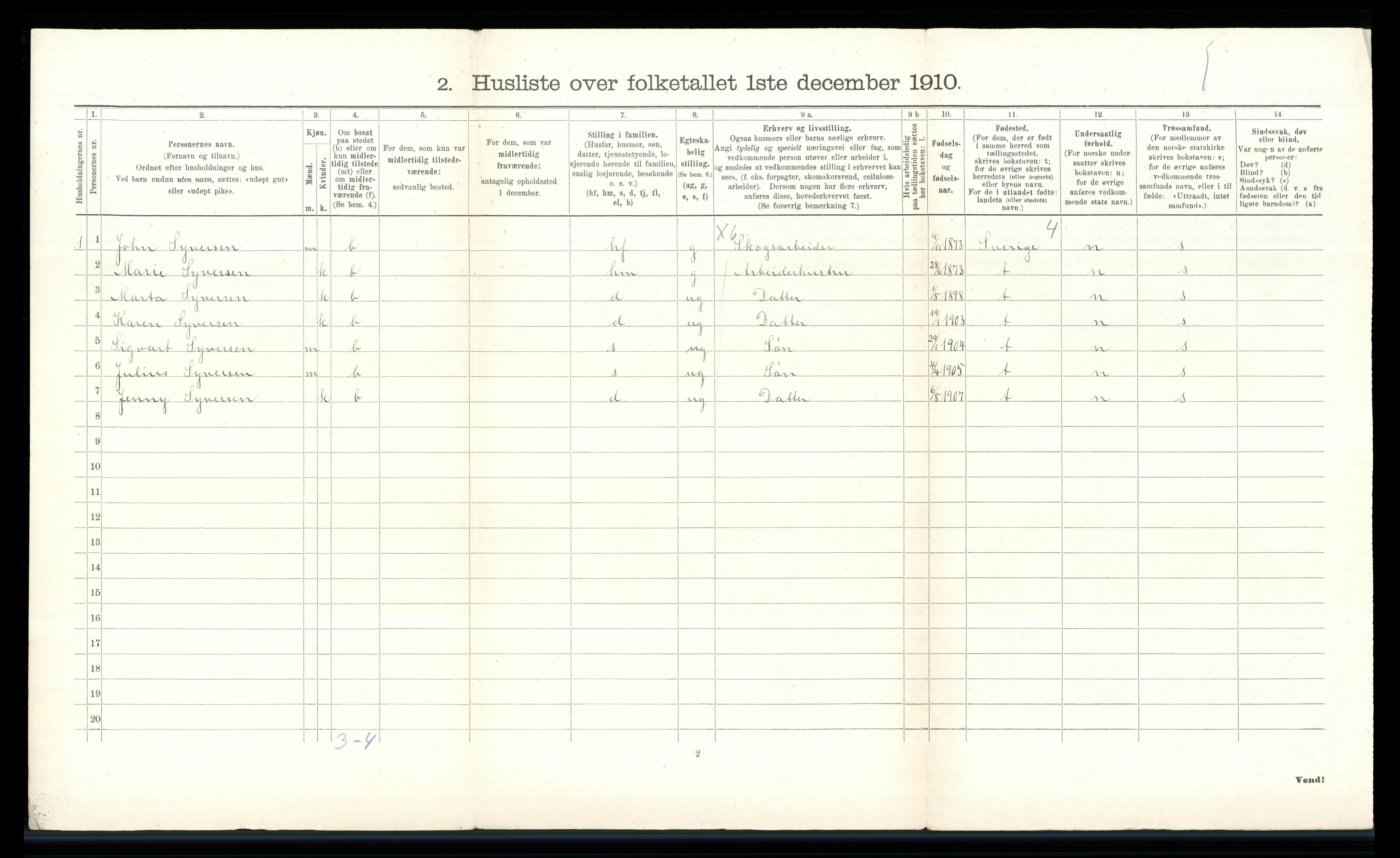 RA, 1910 census for Elverum, 1910, p. 210