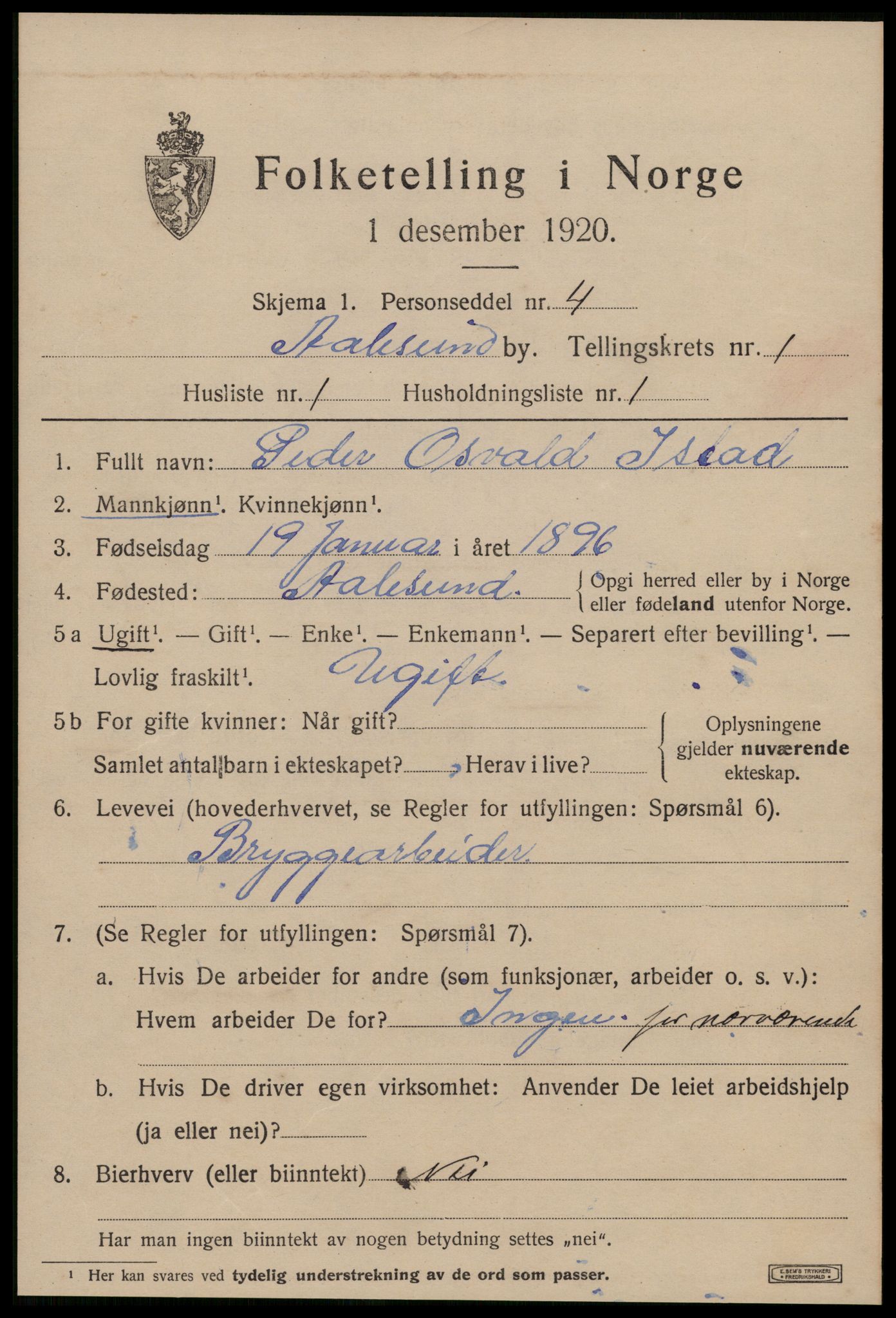 SAT, 1920 census for Ålesund, 1920, p. 9580