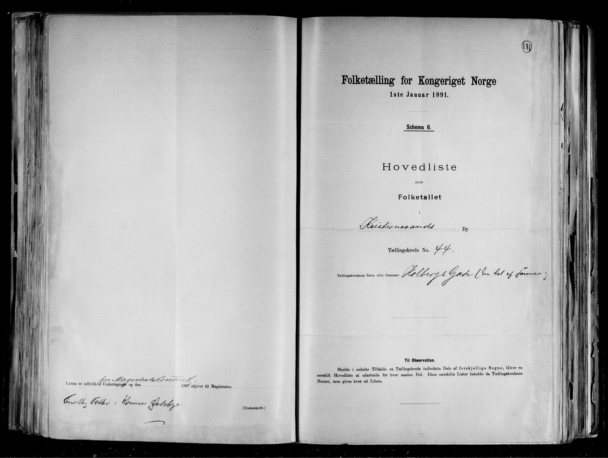 RA, 1891 census for 1001 Kristiansand, 1891, p. 93