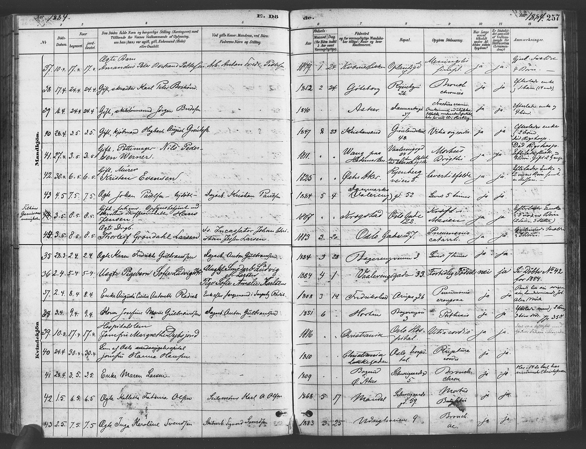 Gamlebyen prestekontor Kirkebøker, SAO/A-10884/F/Fa/L0006: Parish register (official) no. 6, 1881-1890, p. 257