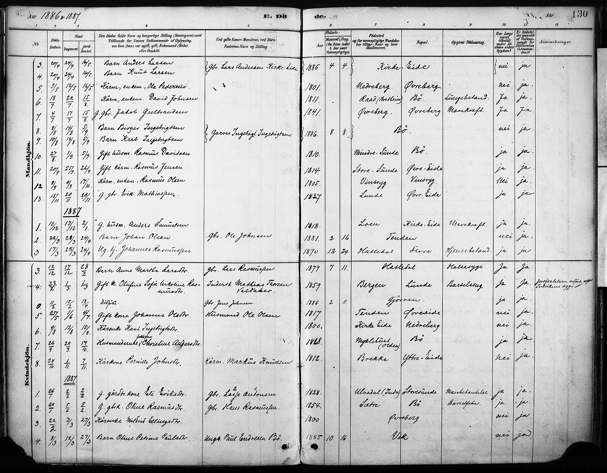 Stryn Sokneprestembete, AV/SAB-A-82501: Parish register (official) no. B 1, 1878-1907, p. 130