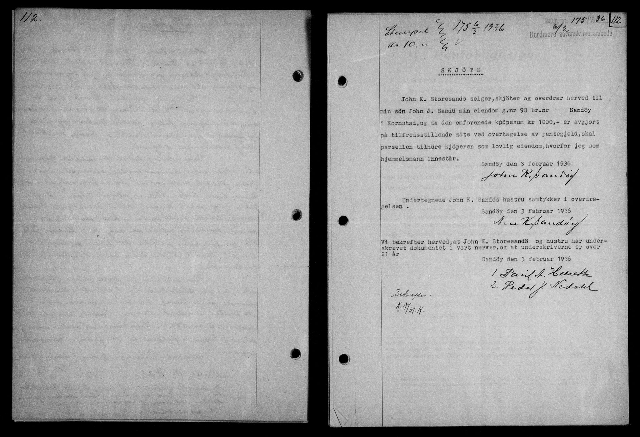 Nordmøre sorenskriveri, AV/SAT-A-4132/1/2/2Ca/L0087: Mortgage book no. 77, 1935-1936, Deed date: 05.02.1936