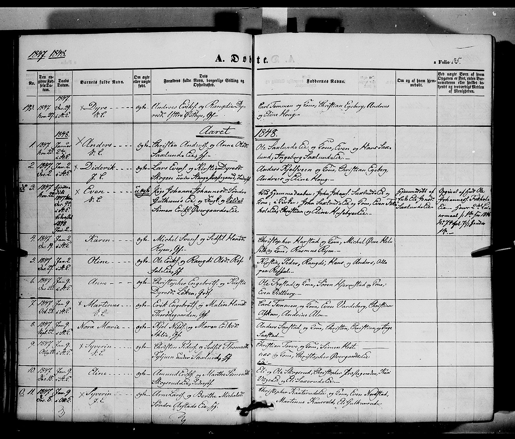 Stange prestekontor, SAH/PREST-002/K/L0011: Parish register (official) no. 11, 1846-1852, p. 35