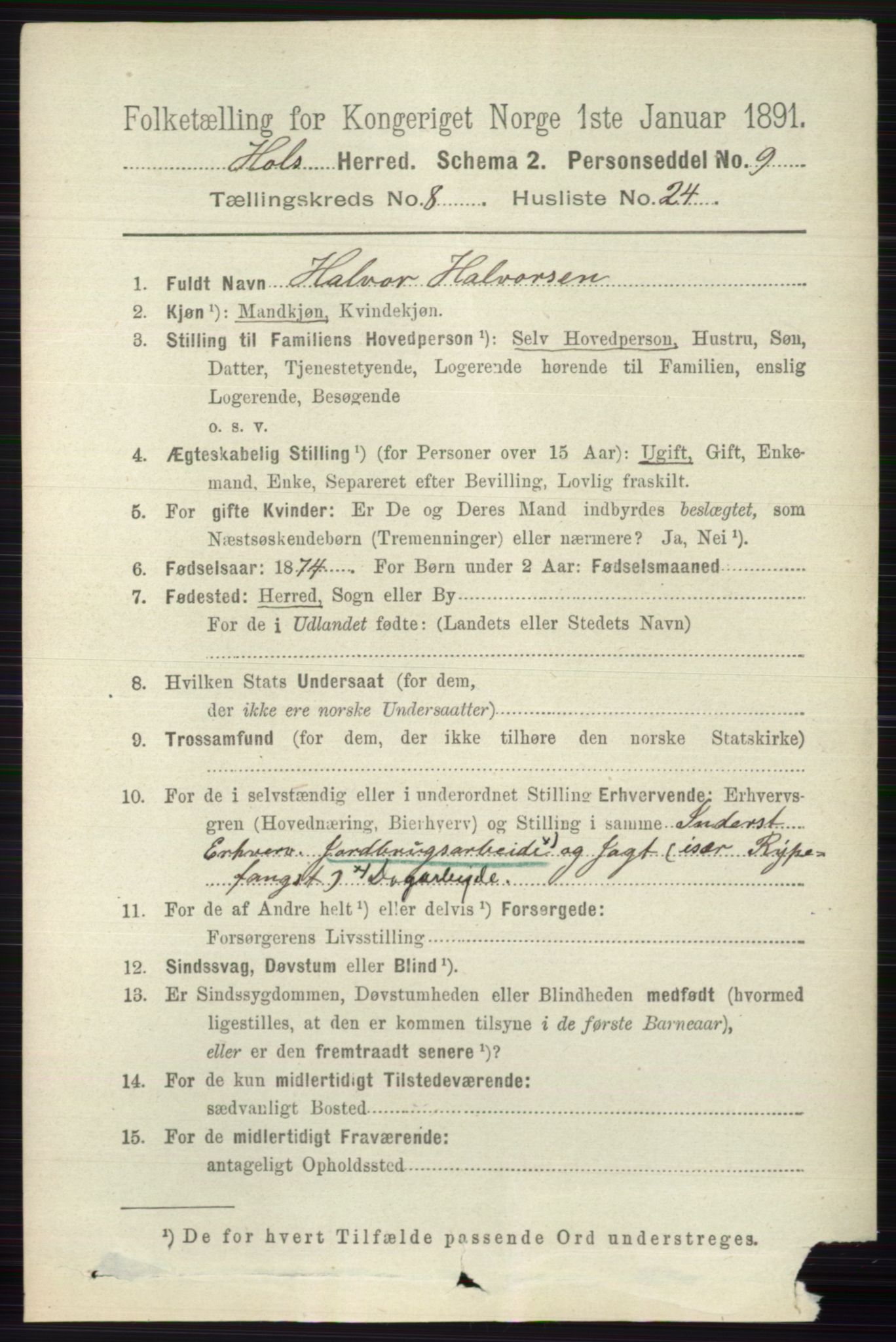 RA, 1891 census for 0620 Hol, 1891, p. 2387