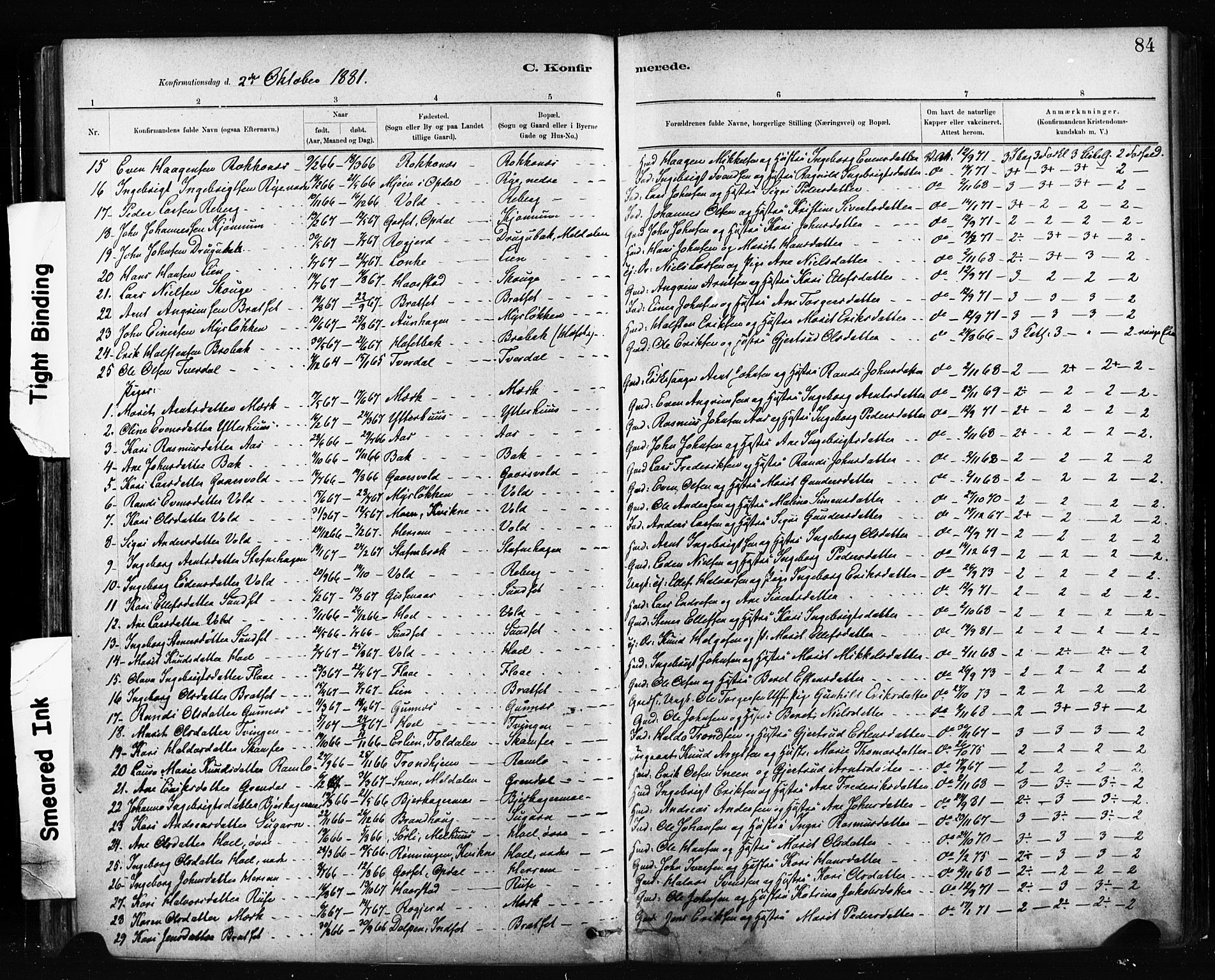 Ministerialprotokoller, klokkerbøker og fødselsregistre - Sør-Trøndelag, SAT/A-1456/674/L0871: Parish register (official) no. 674A03, 1880-1896, p. 84