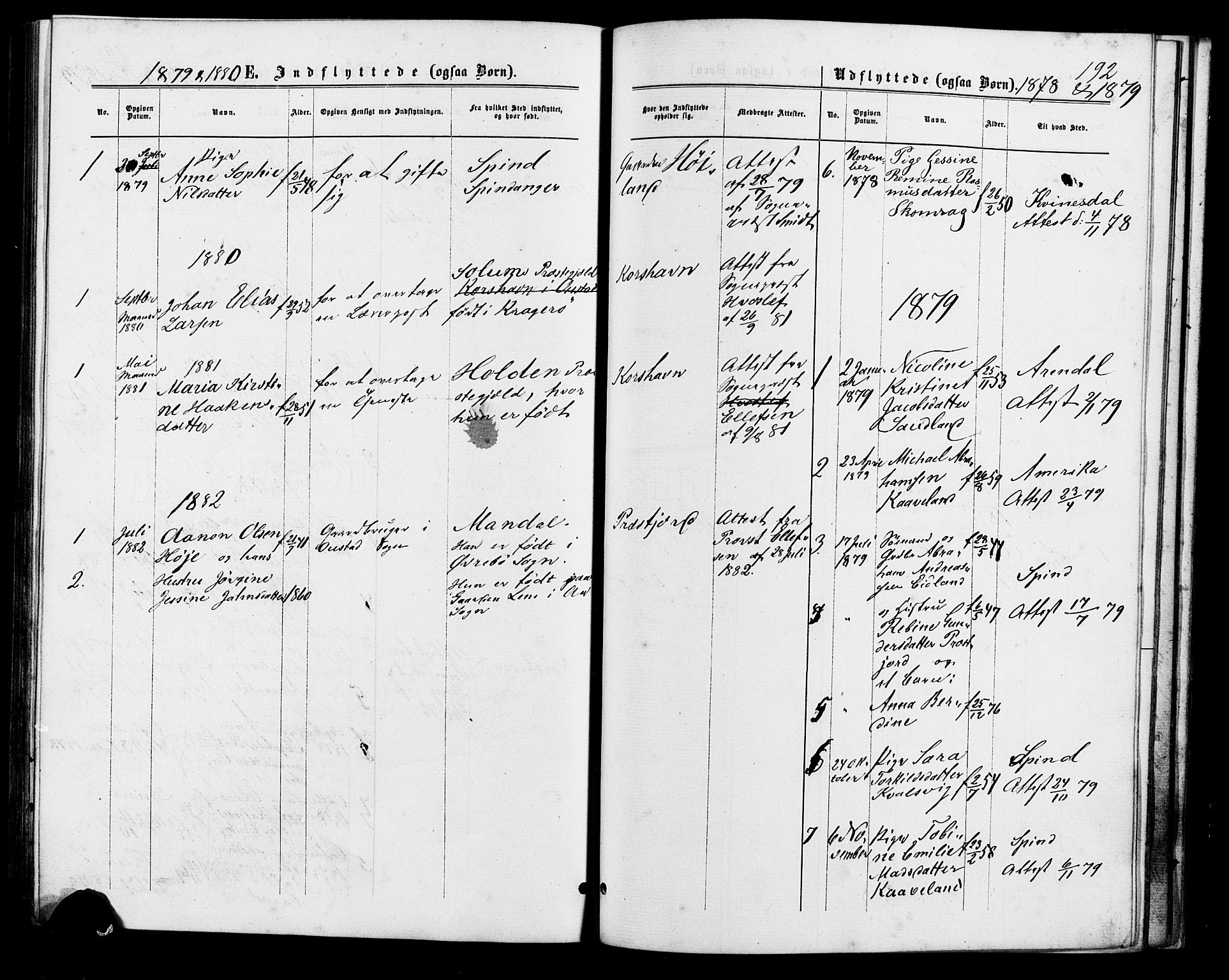 Lyngdal sokneprestkontor, AV/SAK-1111-0029/F/Fa/Faa/L0003: Parish register (official) no. A 3, 1871-1882, p. 192