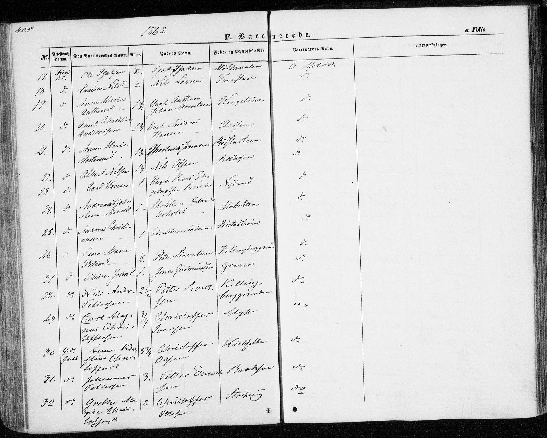 Ministerialprotokoller, klokkerbøker og fødselsregistre - Nord-Trøndelag, SAT/A-1458/701/L0008: Parish register (official) no. 701A08 /1, 1854-1863, p. 405