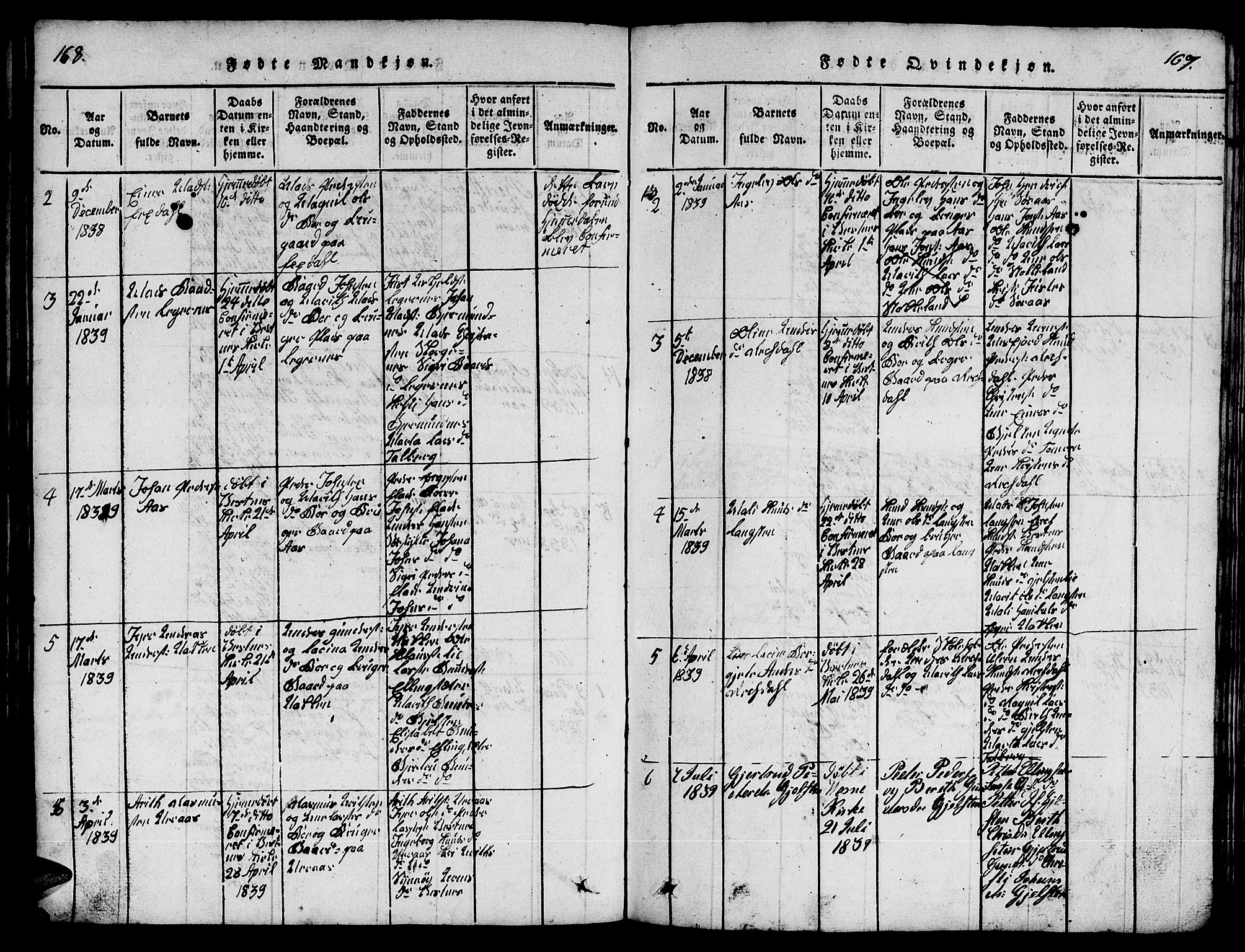 Ministerialprotokoller, klokkerbøker og fødselsregistre - Møre og Romsdal, SAT/A-1454/539/L0535: Parish register (copy) no. 539C01, 1818-1842, p. 168-169