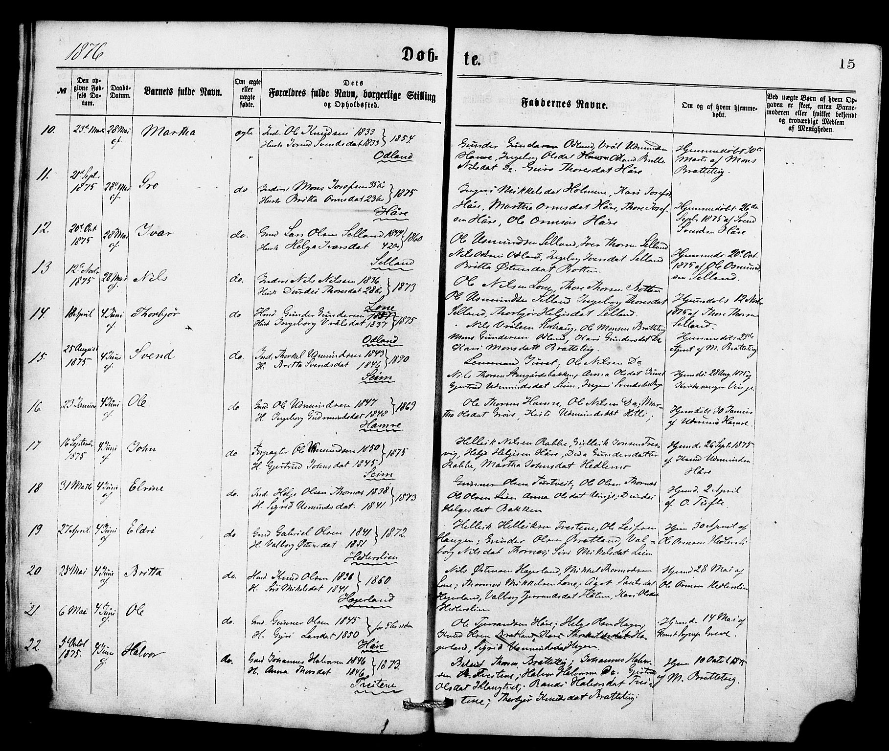 Røldal sokneprestembete, AV/SAB-A-100247: Parish register (official) no. A 4, 1870-1886, p. 15