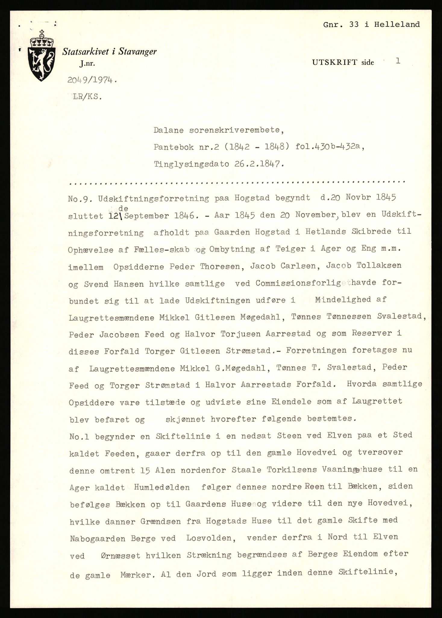 Statsarkivet i Stavanger, AV/SAST-A-101971/03/Y/Yj/L0038: Avskrifter sortert etter gårdsnavn: Hodne - Holte, 1750-1930, p. 170