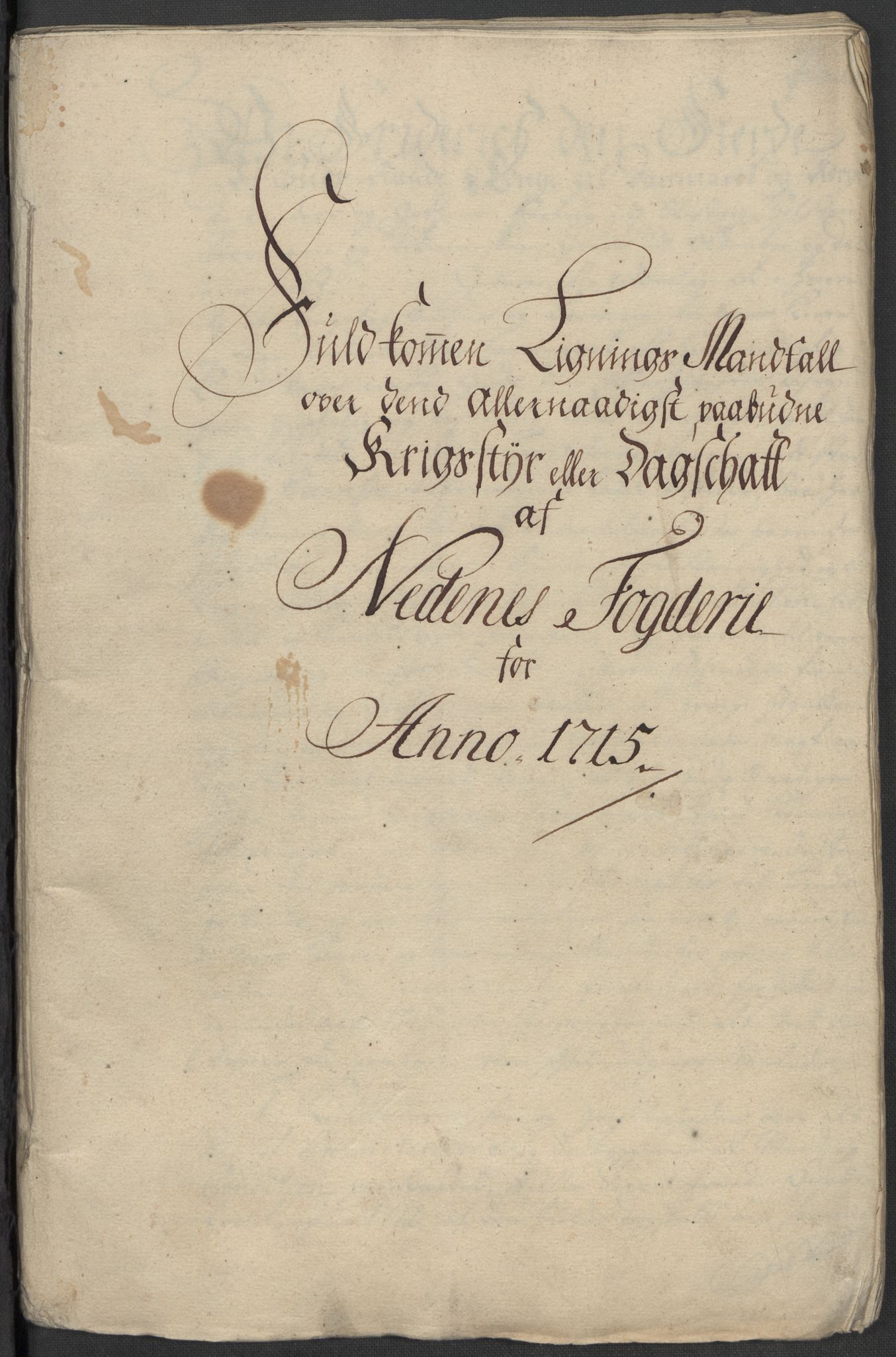 Rentekammeret inntil 1814, Reviderte regnskaper, Fogderegnskap, AV/RA-EA-4092/R39/L2323: Fogderegnskap Nedenes, 1715, p. 52