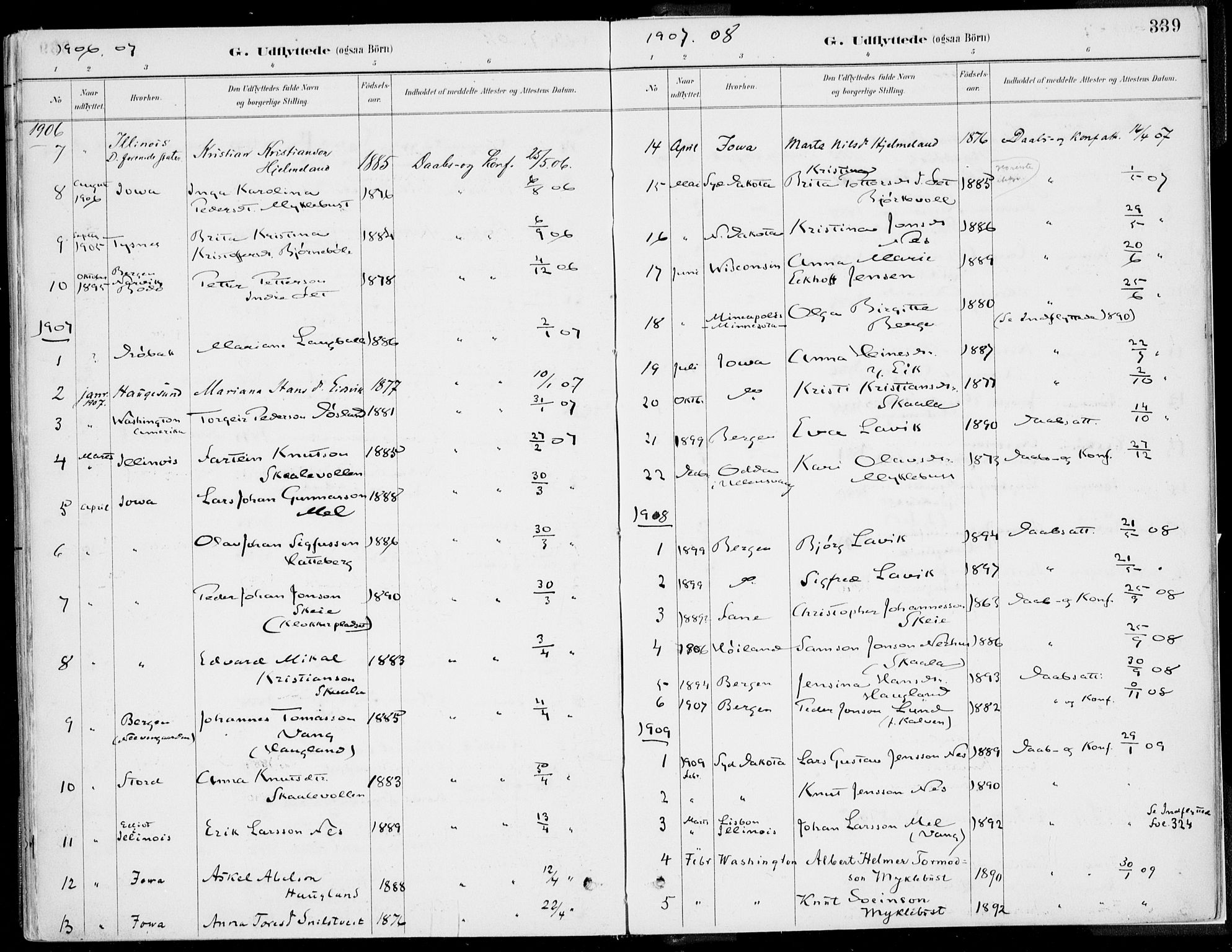 Kvinnherad sokneprestembete, SAB/A-76401/H/Haa: Parish register (official) no. B  1, 1887-1921, p. 339